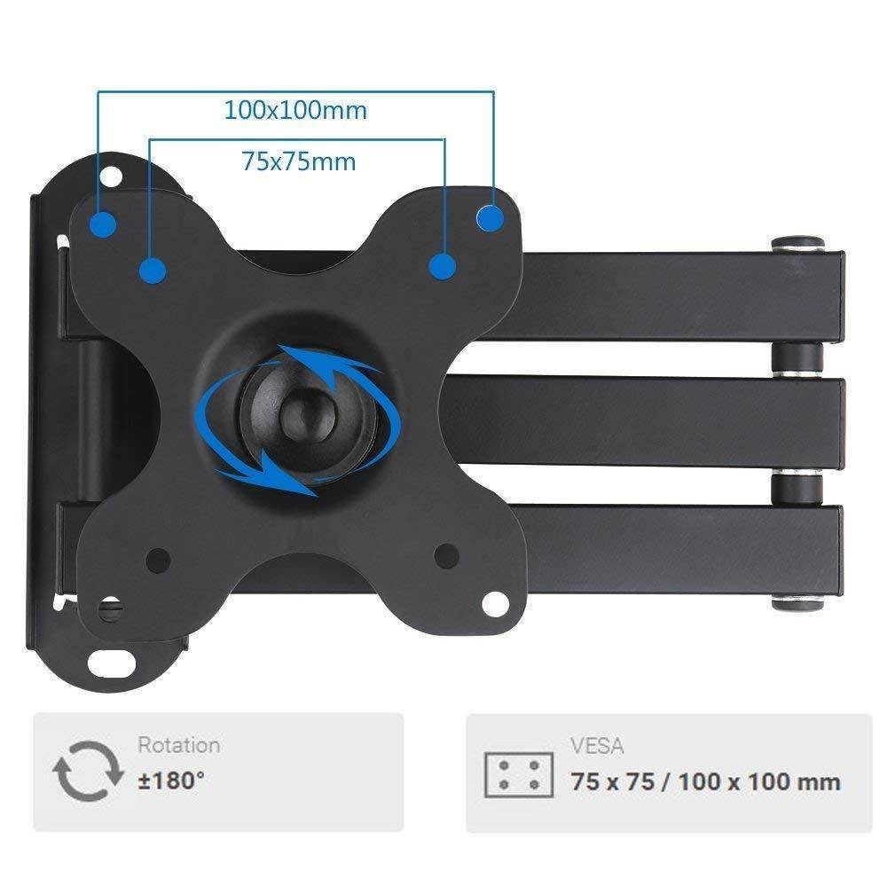 WALI TV Wall Mount Articulating LCD Monitor Full Motion 14" Extension Arm Tilt Swivel for Most 13" 15" 17" 19" 20" 22" 23" 24" 26" 27" 30" LED TV Flat Panel Screen with VESA 100x100,75x75 1330LM