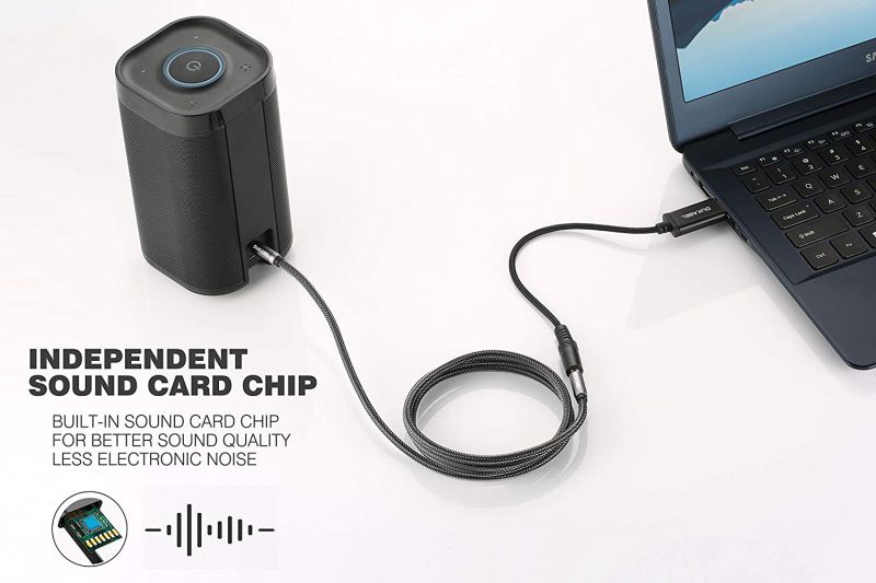 CUUWE USB to 3.5mm Jack Audio Adapter, USB to Aux Cable with TRRS 4-Pole Mic-Supported USB to Headphone AUX Adapter Built-in Chip External Sound Card for PC PS4 PS5 and More [7.69 inch]