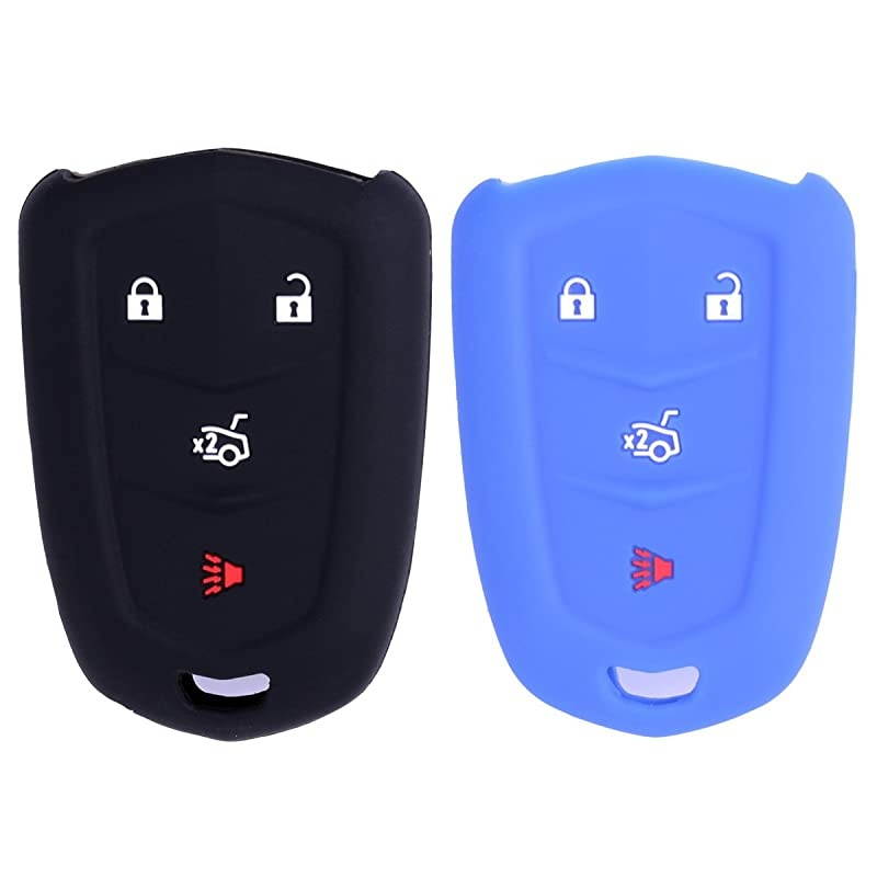 2Pcs  Sillicone key fob Skin key Cover Keyless Entry Remote Case Protector Shell for 2014 2015 2016 Cadillac ATS CTS XTS 4 button smart remote black blue