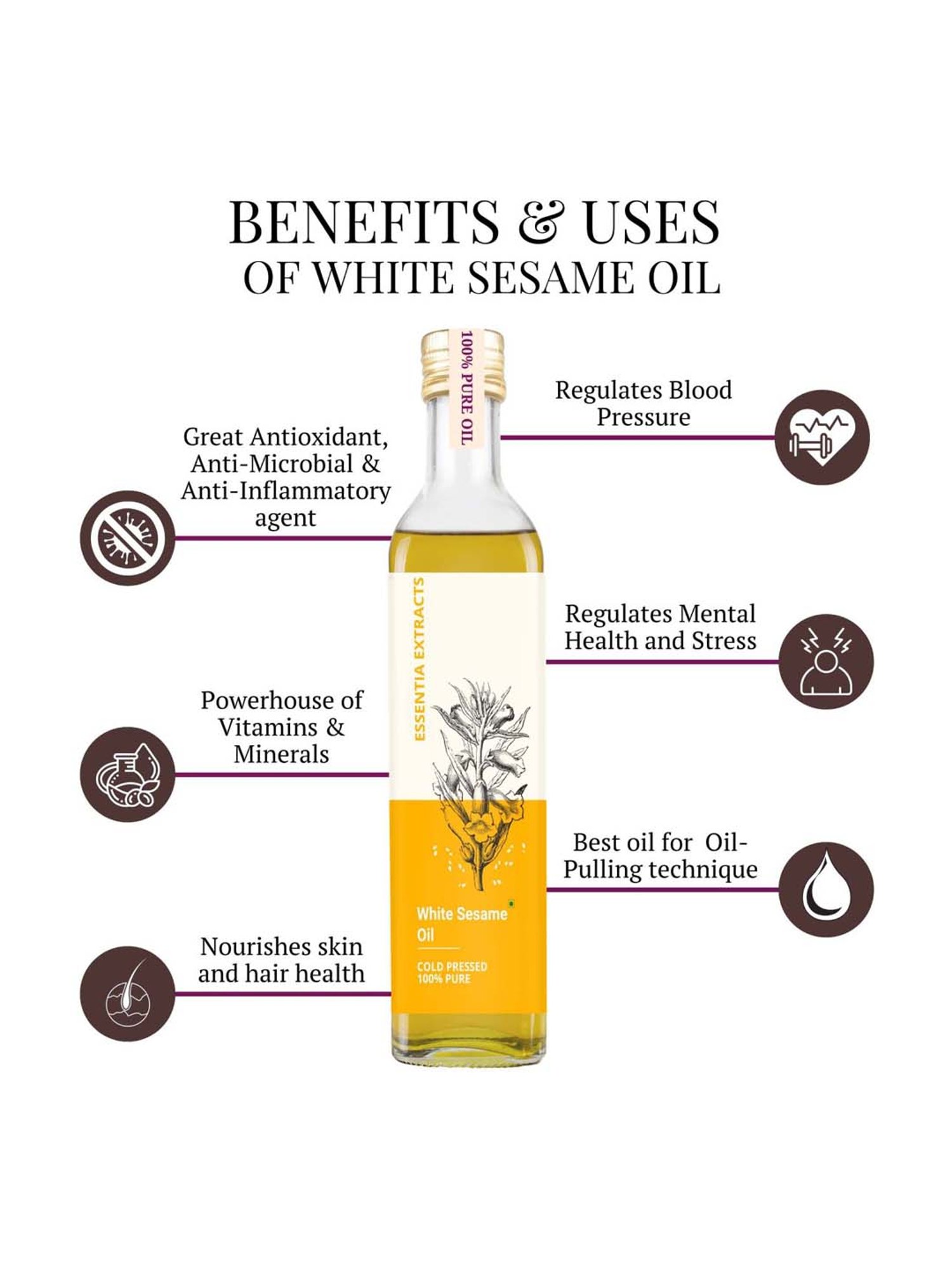 Essentia Extracts Cold-pressed White Sesame Oil - 500 ml