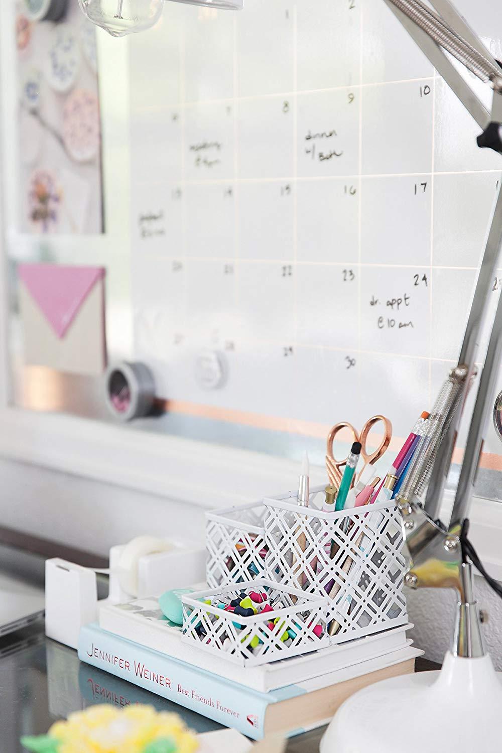 Blu Monaco White Desk Organizer - 5 Piece Interlocking Desk Accessories Set - Paper - Document Tray, Pen Cup, 3 Assorted Accessory Trays