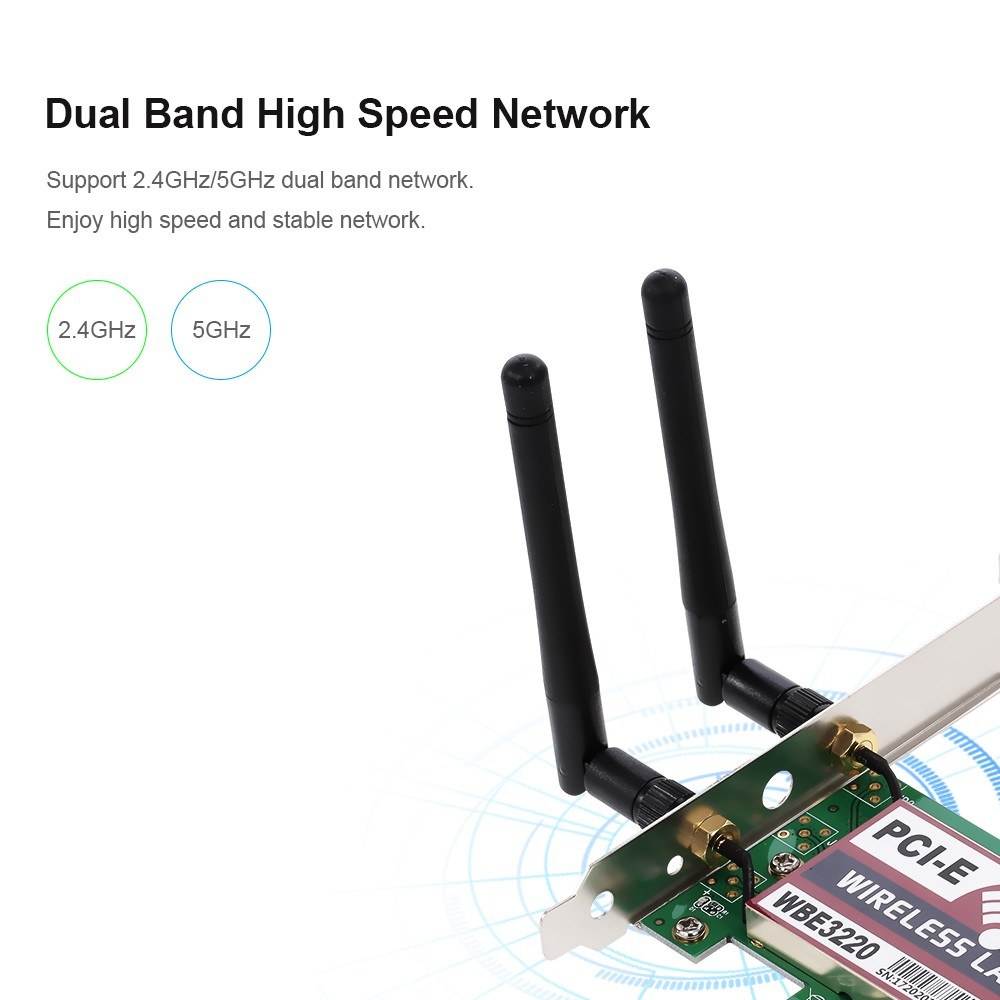 Wireless LAN Card WiFi Network Card with High-gain Antennas AP Function 300M PCI-E Adapter Card