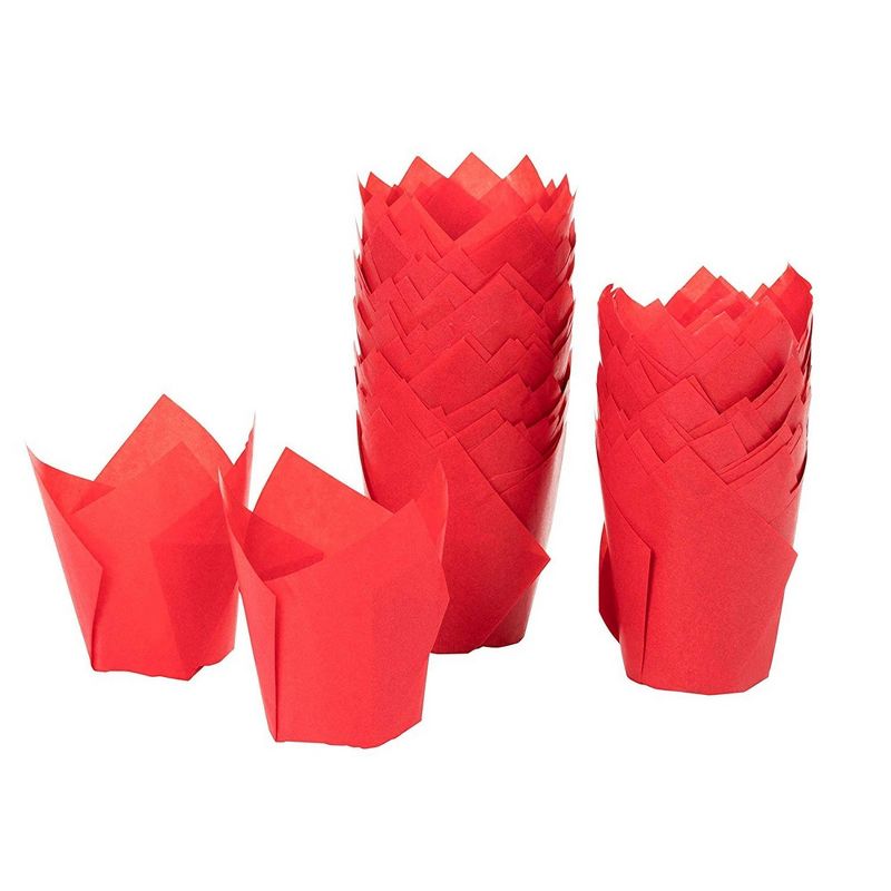 Juvale 100 Pack Tulip Cupcake Liners, Baking Cups, Paper Muffin Wrappers (Red)