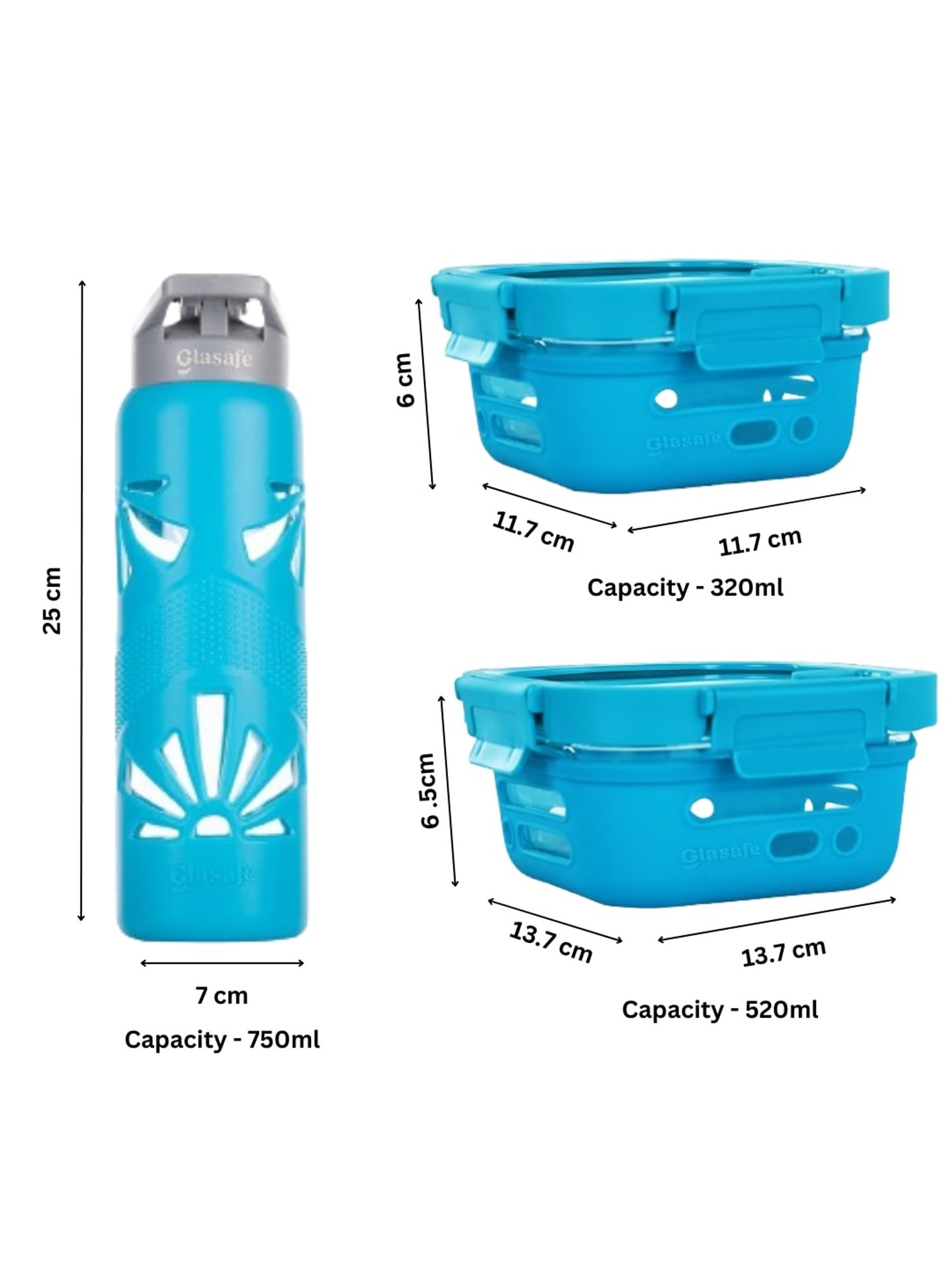 Glasafe Desk Munch Tranquil Teal Borosilicate Tiffin Combo