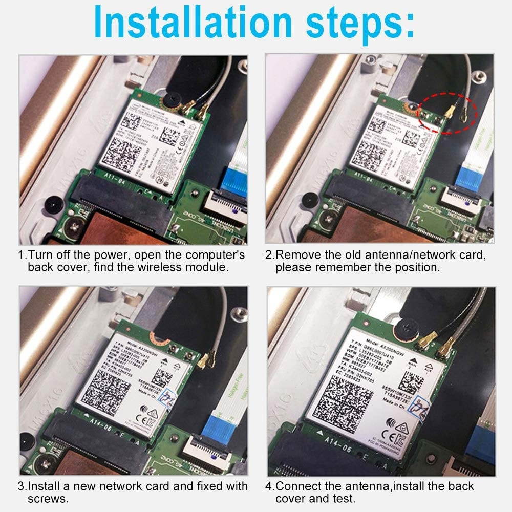 WiFi 6 AX200 WiFi Card Intel Wireless Network Card802.11ax Dual Band 5GHz/2.4GHz WiFi 6 Card for Laptop with Bluetooth 5.0 Windows 10 64-bit/Linux M.2/NGFF 2230