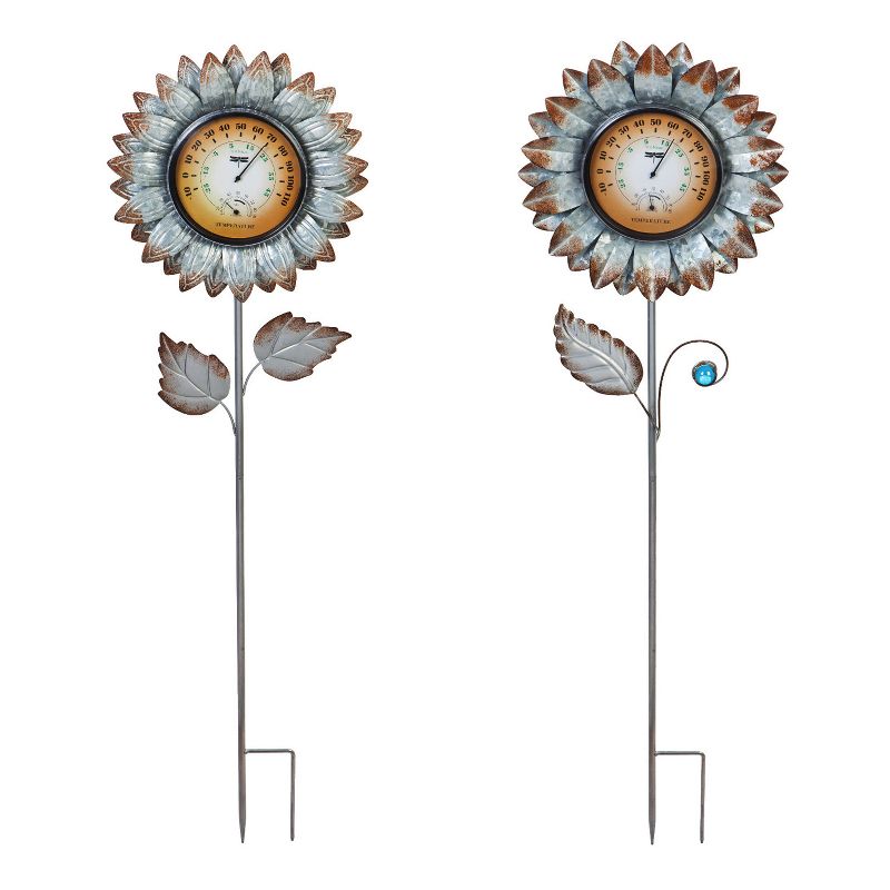 Evergreen Flag  Beautiful Gold Galvanized Flower Thermometer Garden Stake - 2 x 44 x 12 Inches Homegoods and Decorations for Every Space