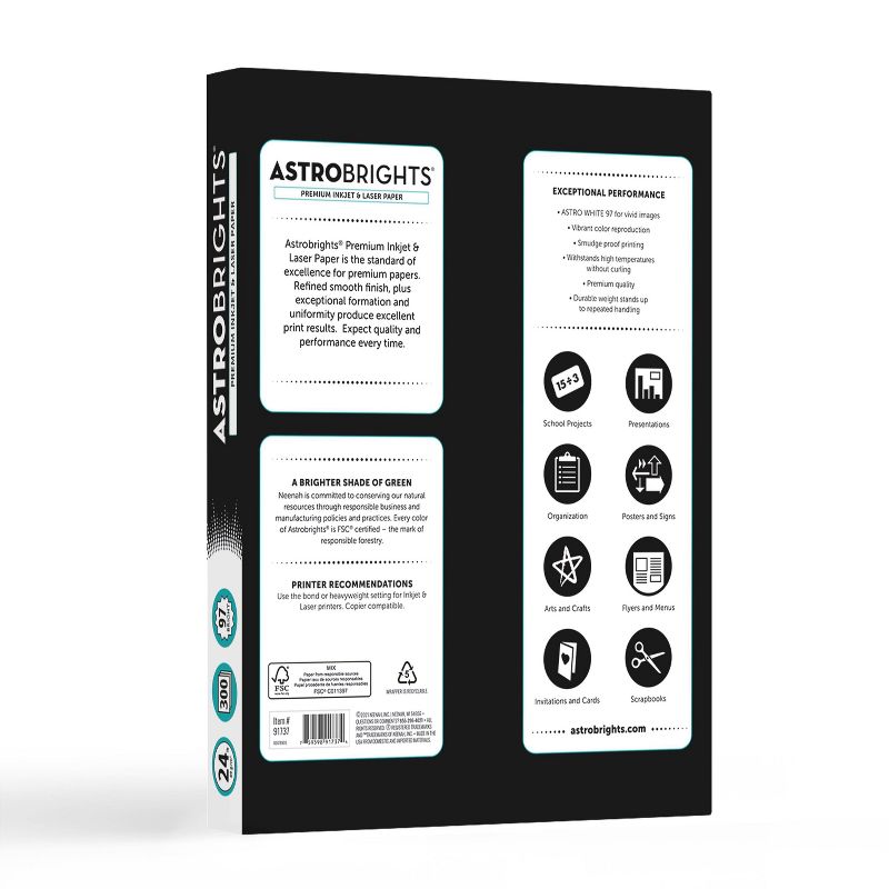 300 Sheets Premium Inkjet & Laser Printer Paper 8.5"x11" White - Astrobrights