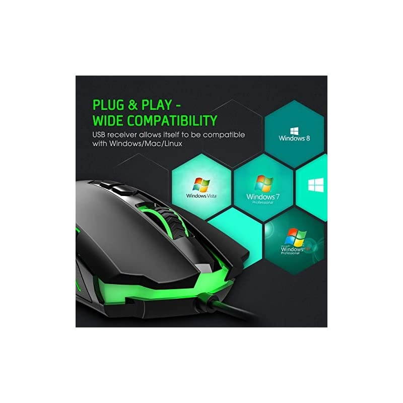 Gaming Mouse Wired 7200 DPI Programmable Breathing Light Ergonomic USB Computer Mice RGB Laptop PC Gaming Mouse 7 Buttons for Windows 7810XP Vista Linux Grey