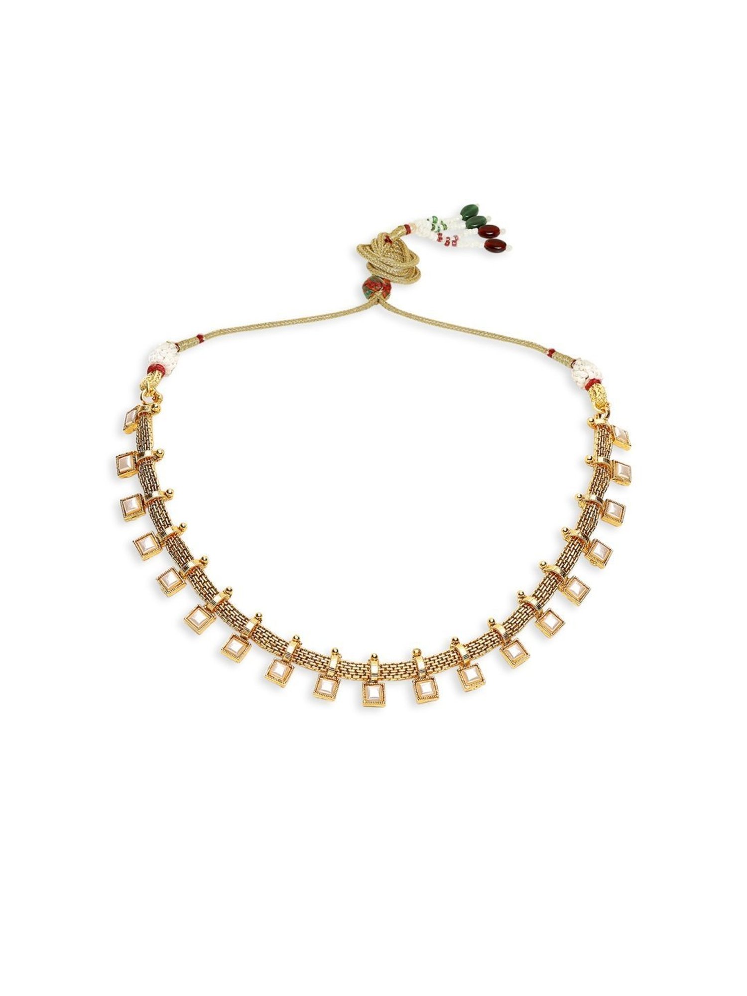 OOMPH Gold Tone Delicate Ethnic Choker Necklace Set with Small Earrings