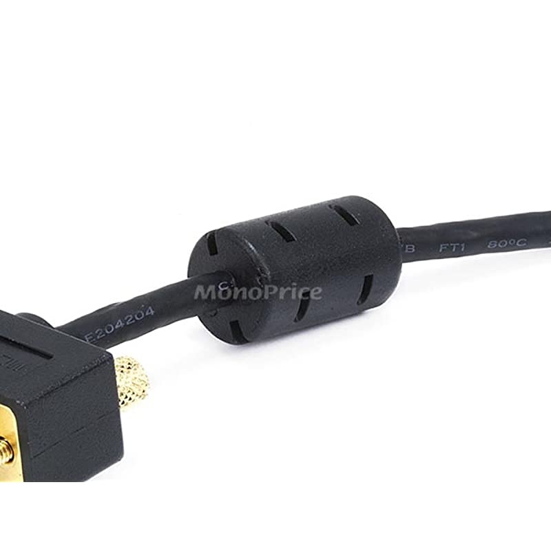 Ultra Slim SVGA Super VGA Male to Male Monitor Cable - 6 Feet - Black | with Ferrites | 30/32AWG, Gold Plated Connector