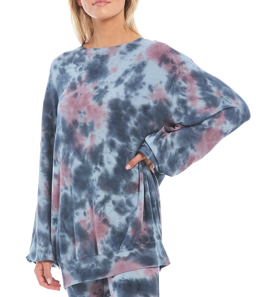 Honeydew Intimates Daze Off Tie-Dye Printed French Terry Oversized Crew Neck Coordinating Sleep Sweatshirt