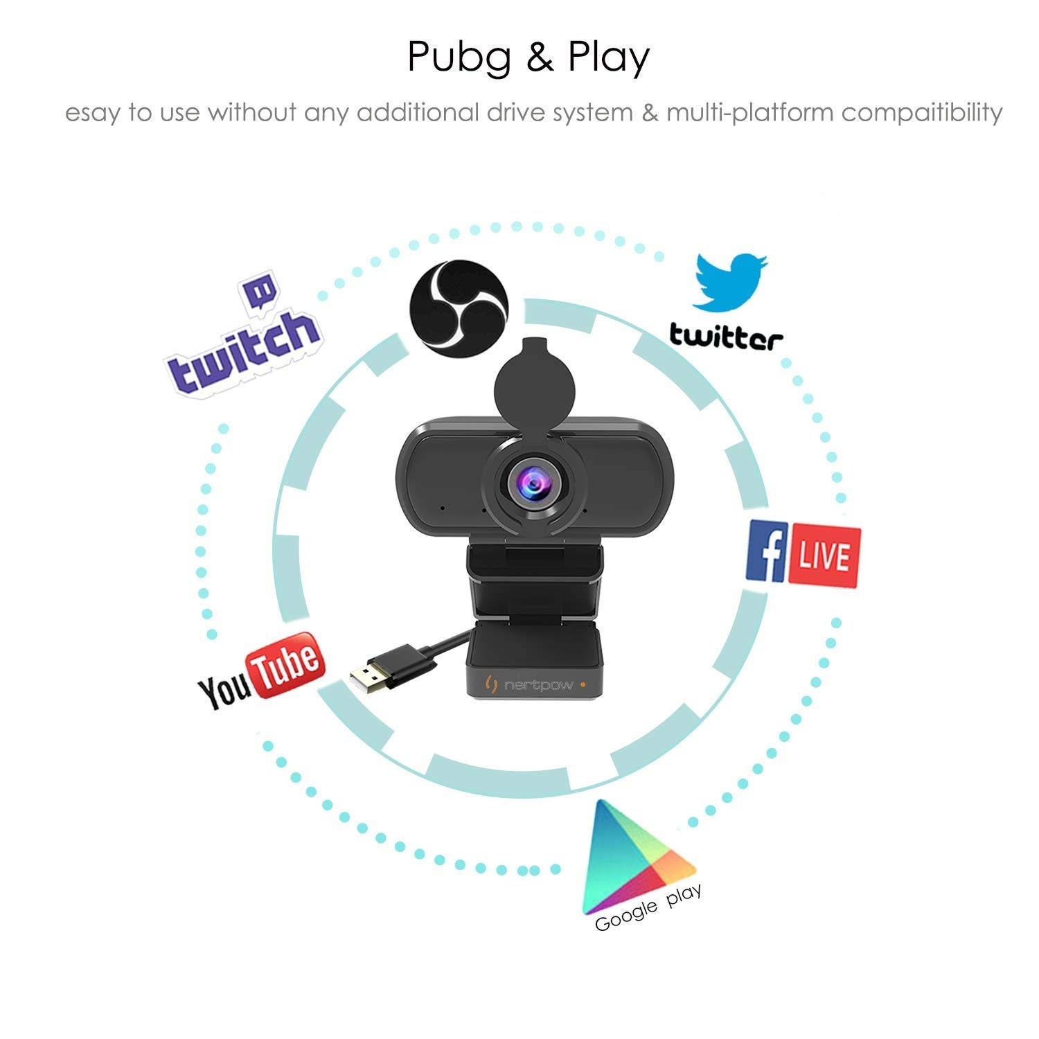 1080P Webcam, NP HD PC Webcam USB Mini Computer Camera Built-in Microphone, Flexible Rotatable Clip, for Laptops, Desktop and Gaming, Black