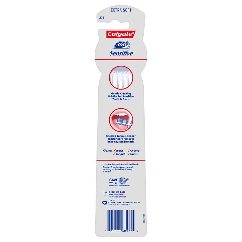 Colgate 360 Sensitive Teeth Toothbrush with Tongue and Cheek Cleaner - Extra Soft Bristles - 2ct