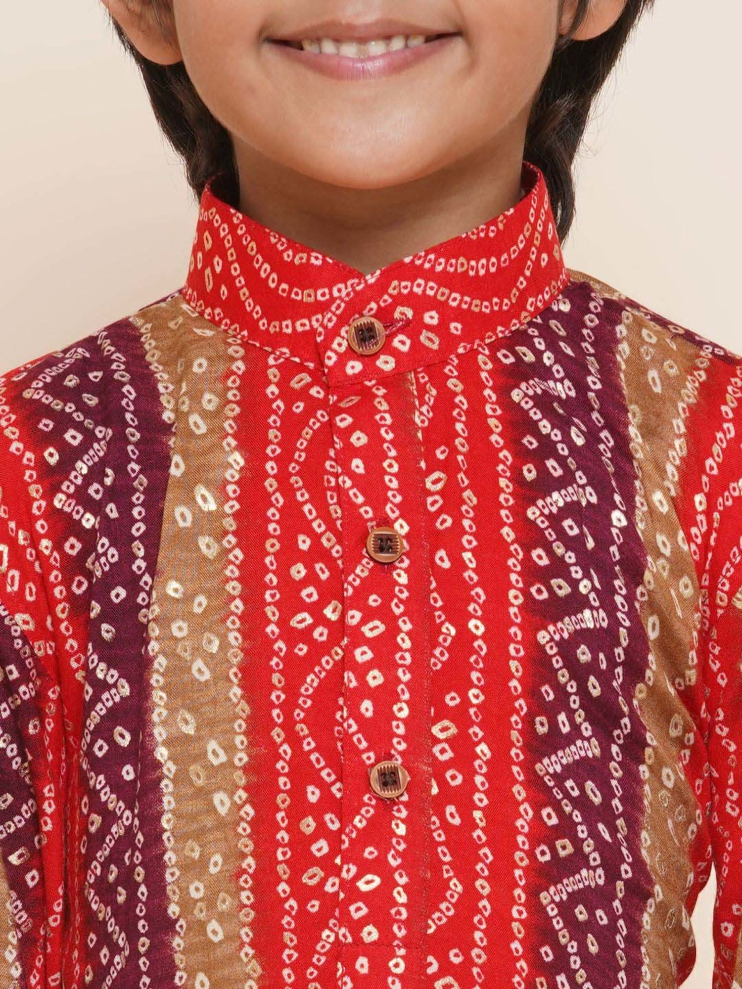 AJ Dezines Kids Red & White Cotton Printed Full Sleeves Kurta Set