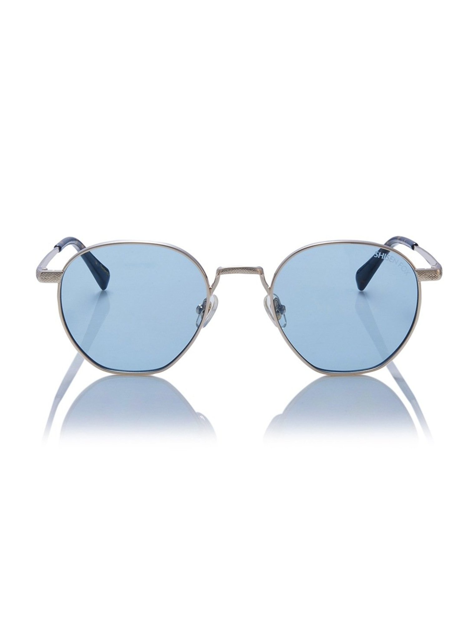 Shisen Fox Tora Light Gold-Light Blue Round Unisex UV Protection Sunglasses -50 mm