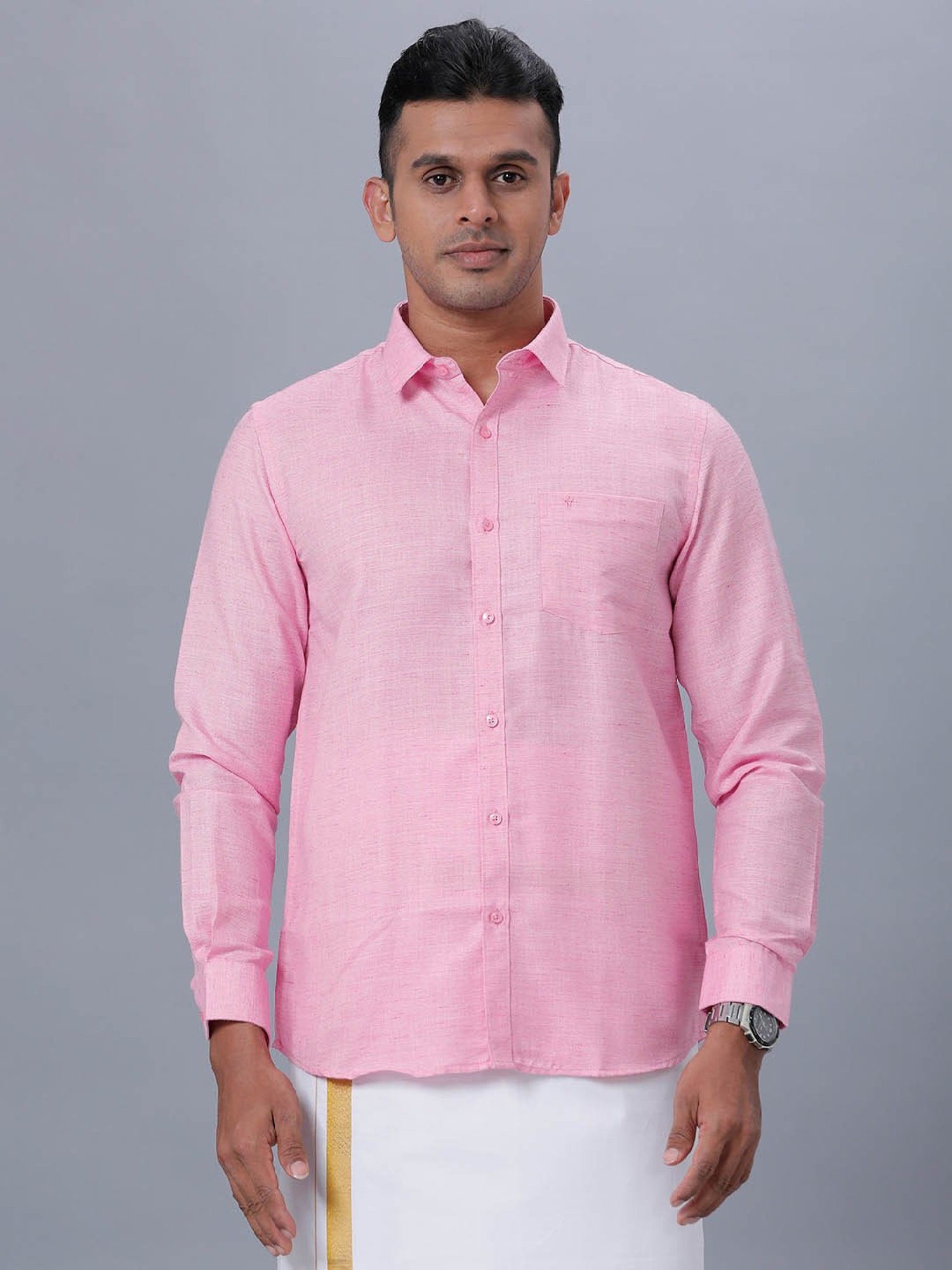 Ramraj Pink Cotton Regular Fit Shirt