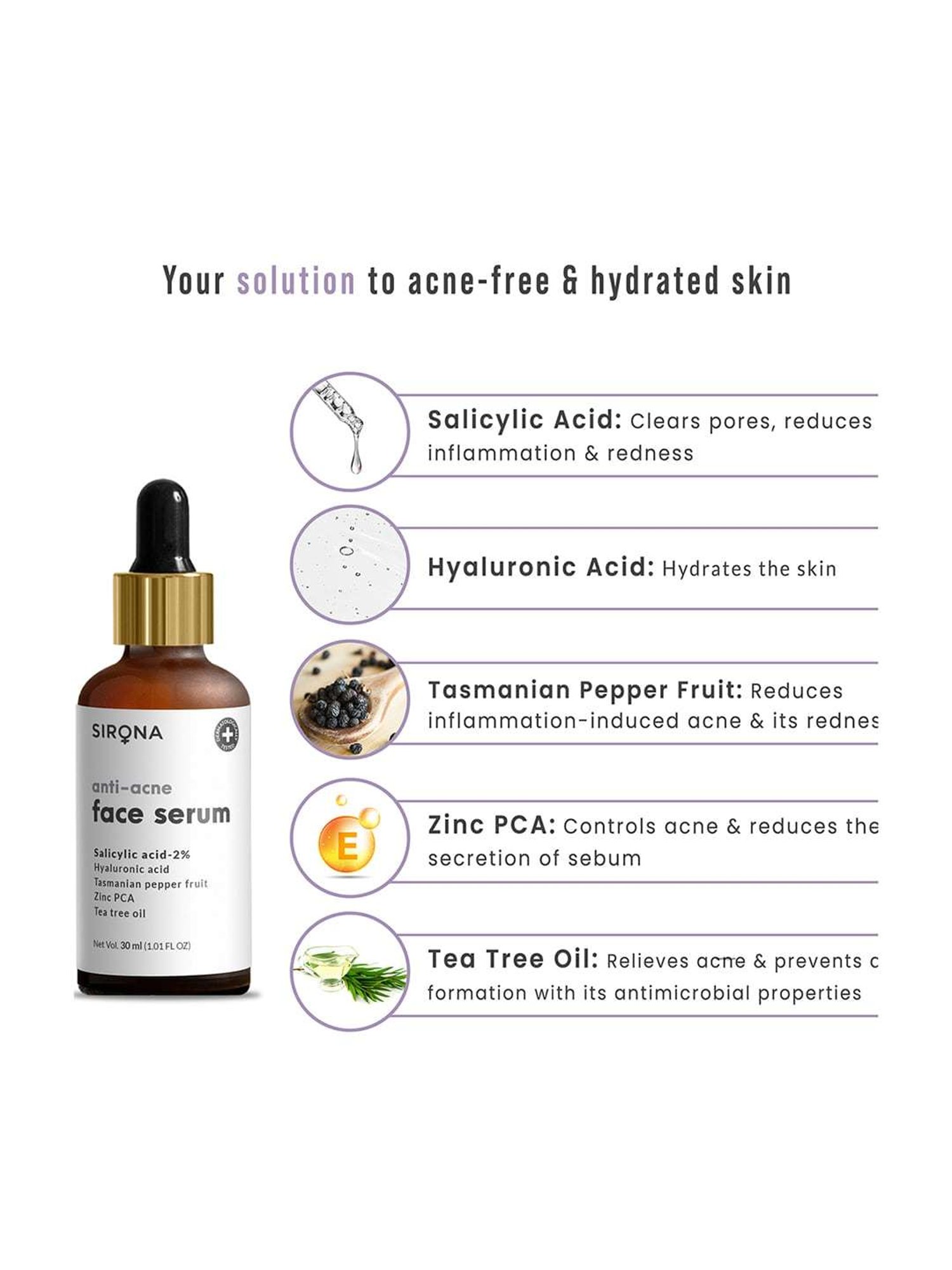 Sirona Anti Acne Face Serum with Natural Exfoliating Face Wash