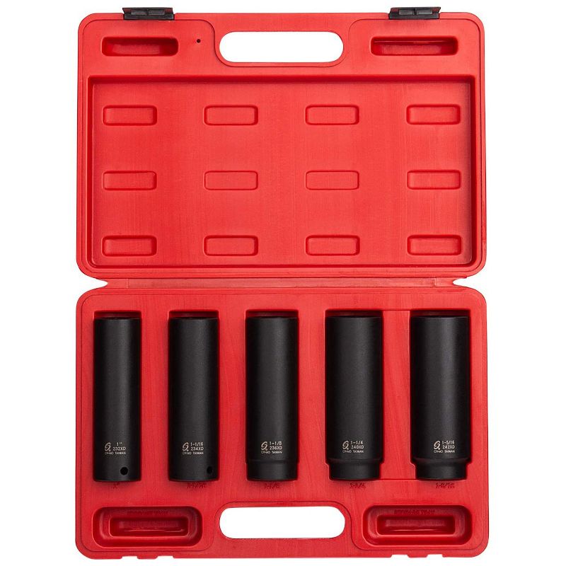 Sunex 2845 Heavy Duty 5 Piece 1/2 Inch Drive Extra Deep SAE Impact Wrench Automotive Socket Tool Set