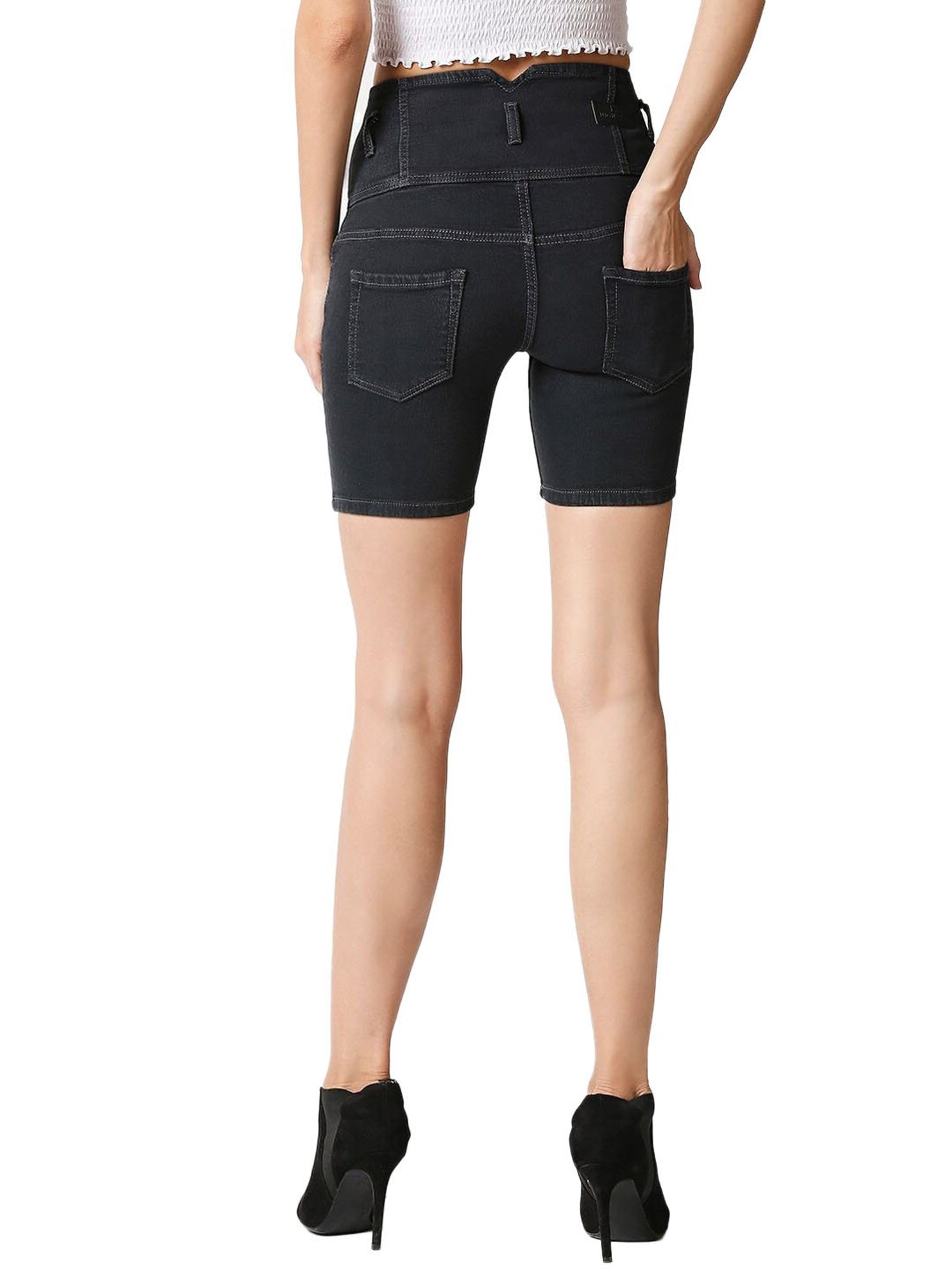 High Star Grey High Rise Denim Shorts