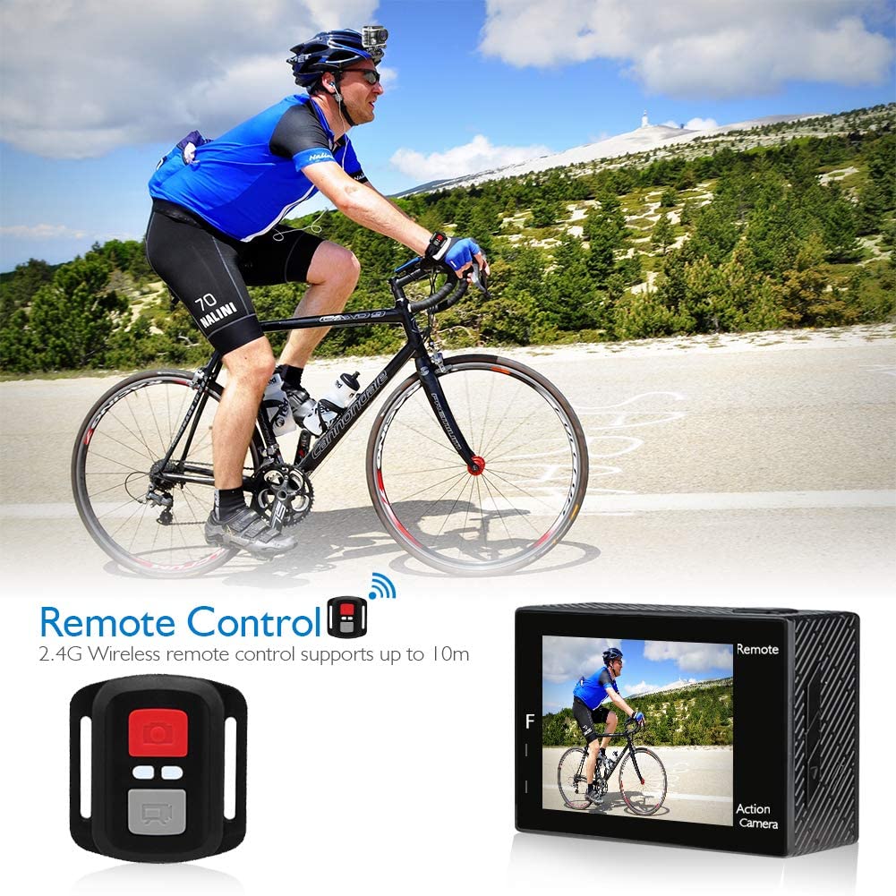 AKASO Brave 4 4K 20MP WiFi Action Camera Ultra HD with EIS 30m Underwater Waterproof Camera Remote Control 5X Zoom Underwater Camcorder with 2 Batteries and Helmet Accessories Kit