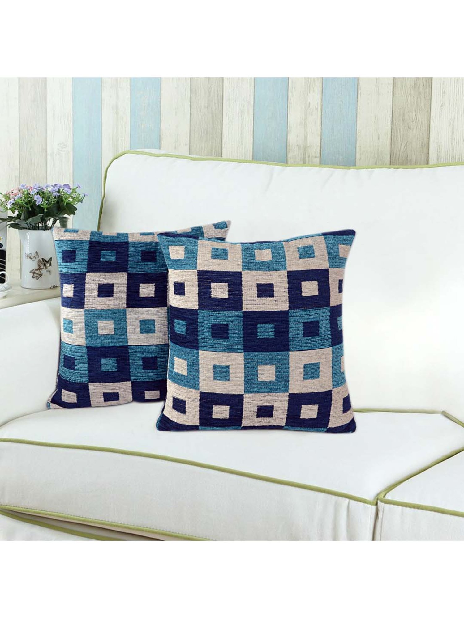 Saral Home Blue & Grey Chenille Cushion Covers - Set of 2