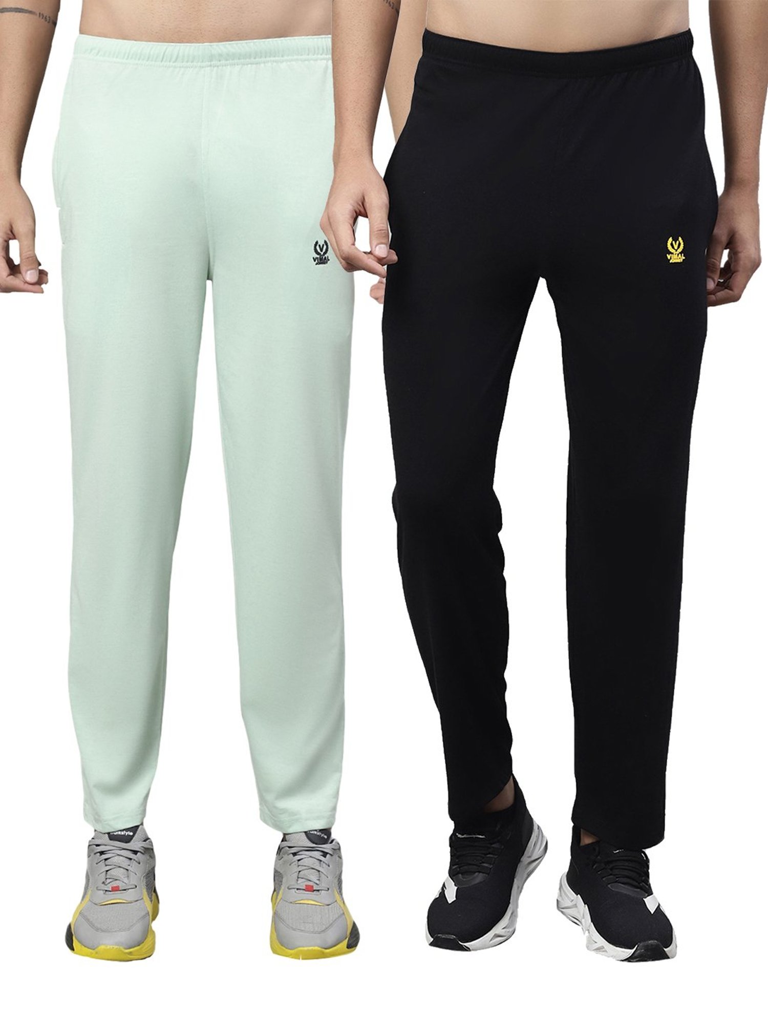Vimal Jonney Light Green & Black Cotton Lounge Pants - Pack of 2