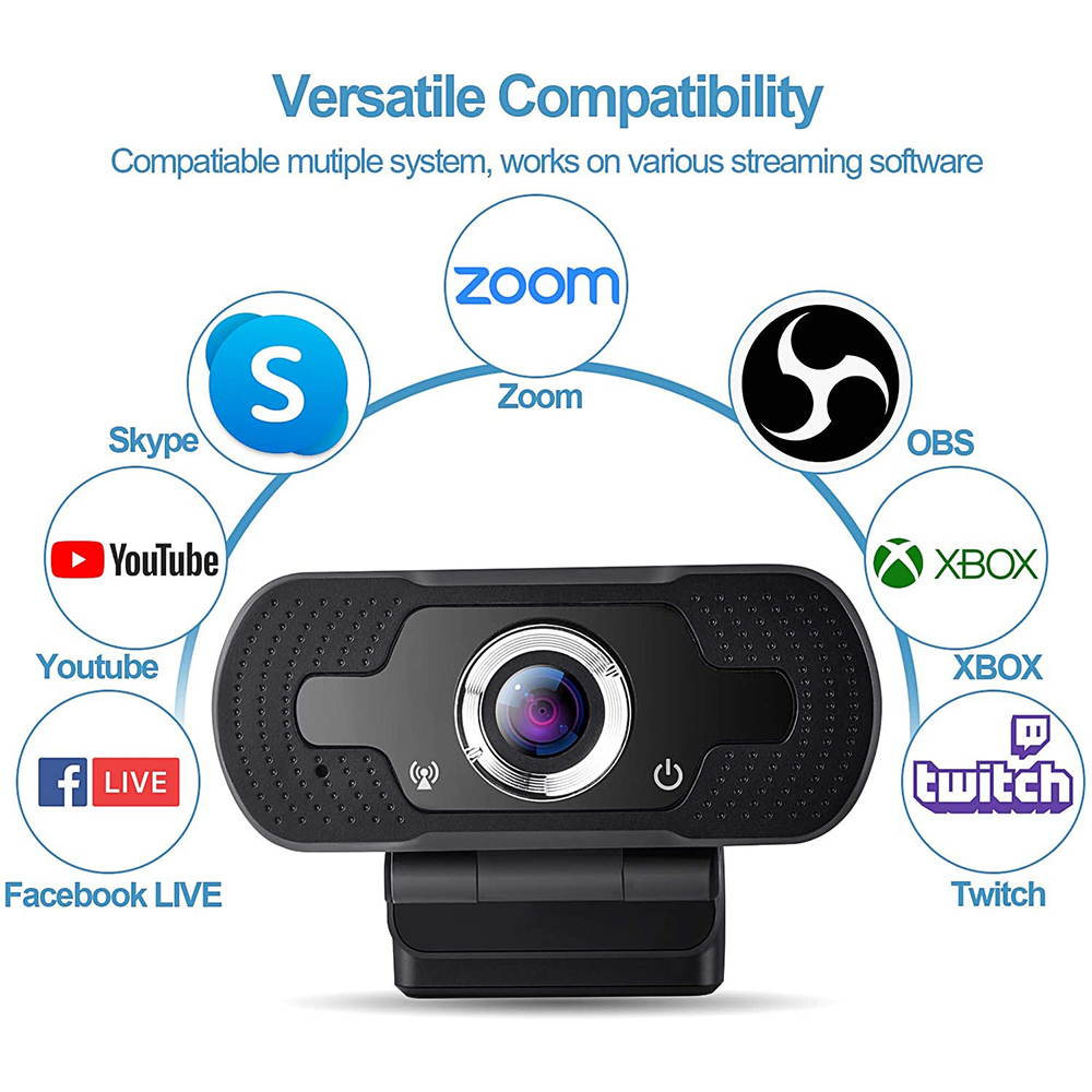 Full 1080P Webcam with Microphone Pro Streaming Web Camera USB Computer Camera PC Mac Laptop Desktop Video Calling Conferencing Recording with Privacy Shutter (Color: Black)