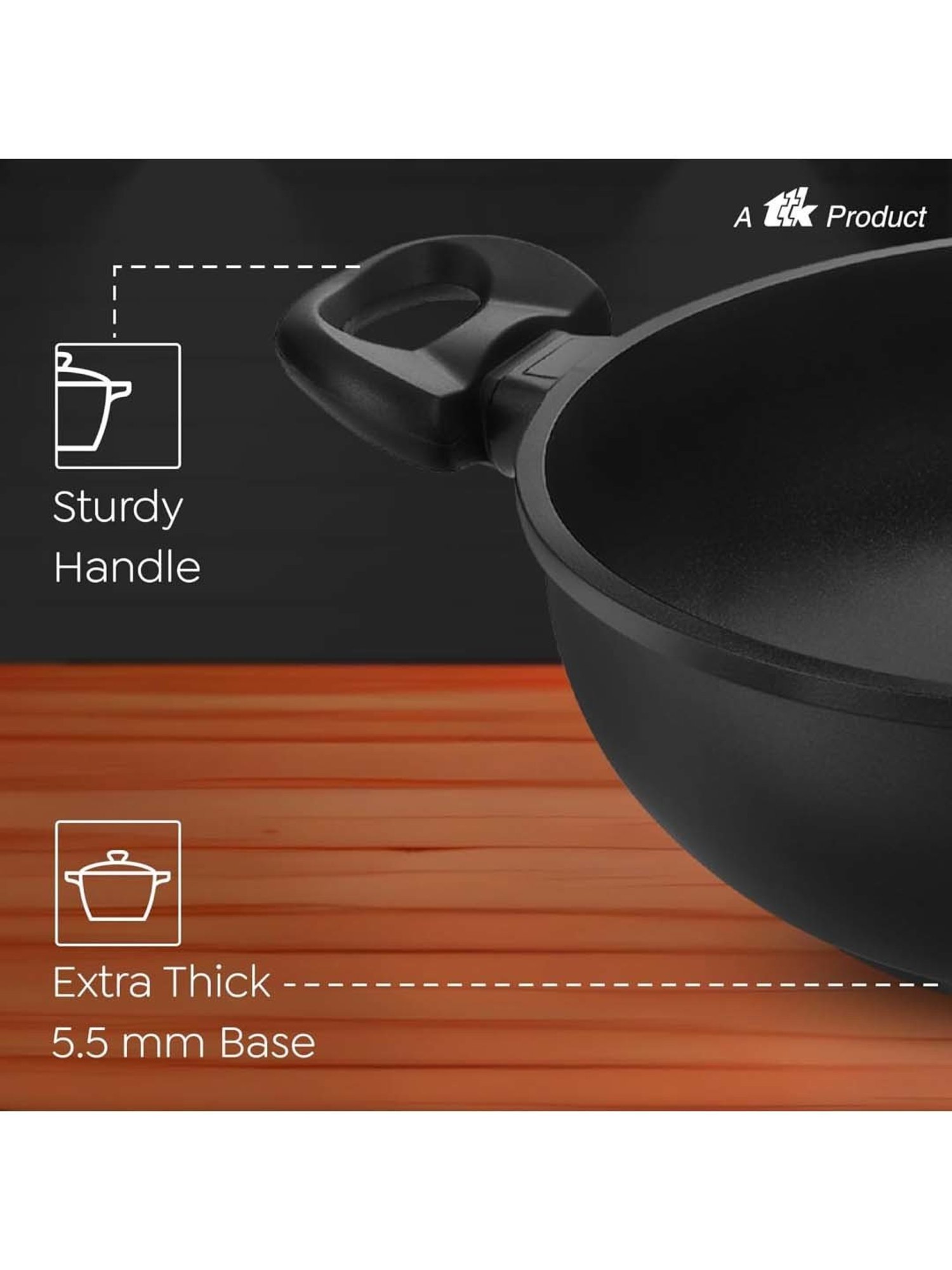 Prestige Omega Die Cast Black Aluminium 24 cm Kadhai with Lid