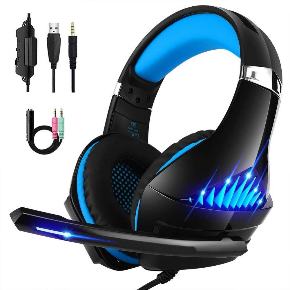 Gaming Headset for Xbox One PS4 PC Stereo Surround Sound Noise Cancelling Over Ear Headphone with Mic LED Light