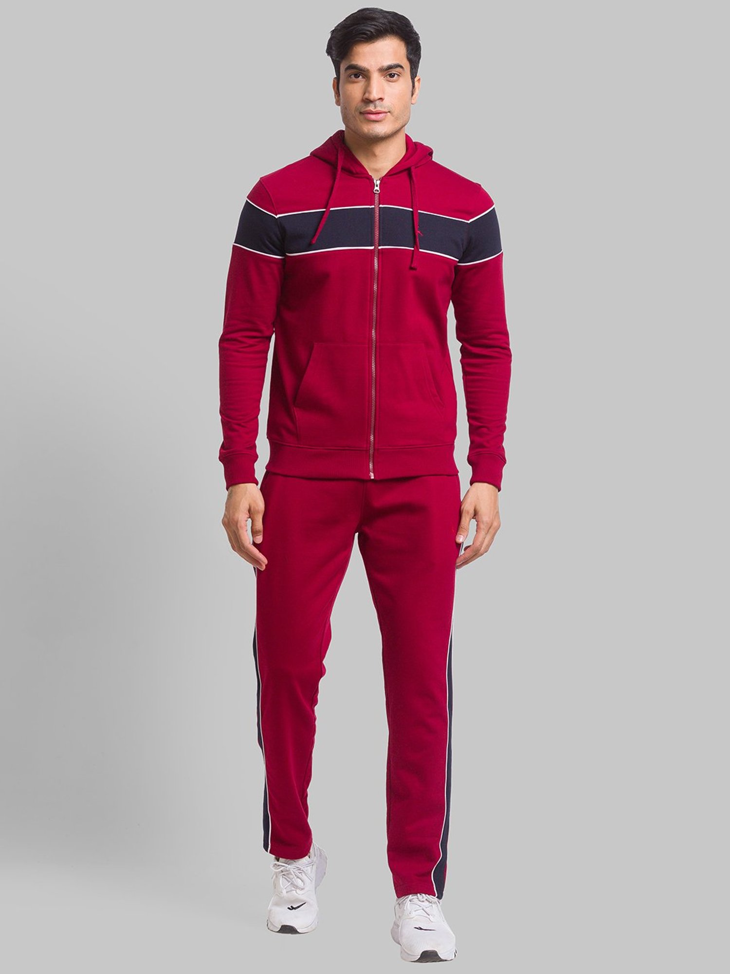 Parx Maroon & Blue Regular Fit Colour Block Tracksuit
