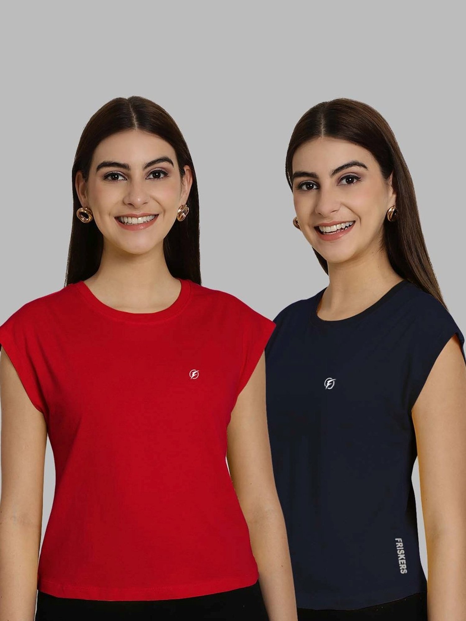 Friskers Red & Navy Slim Fit Sports T-Shirts - Pack Of 2