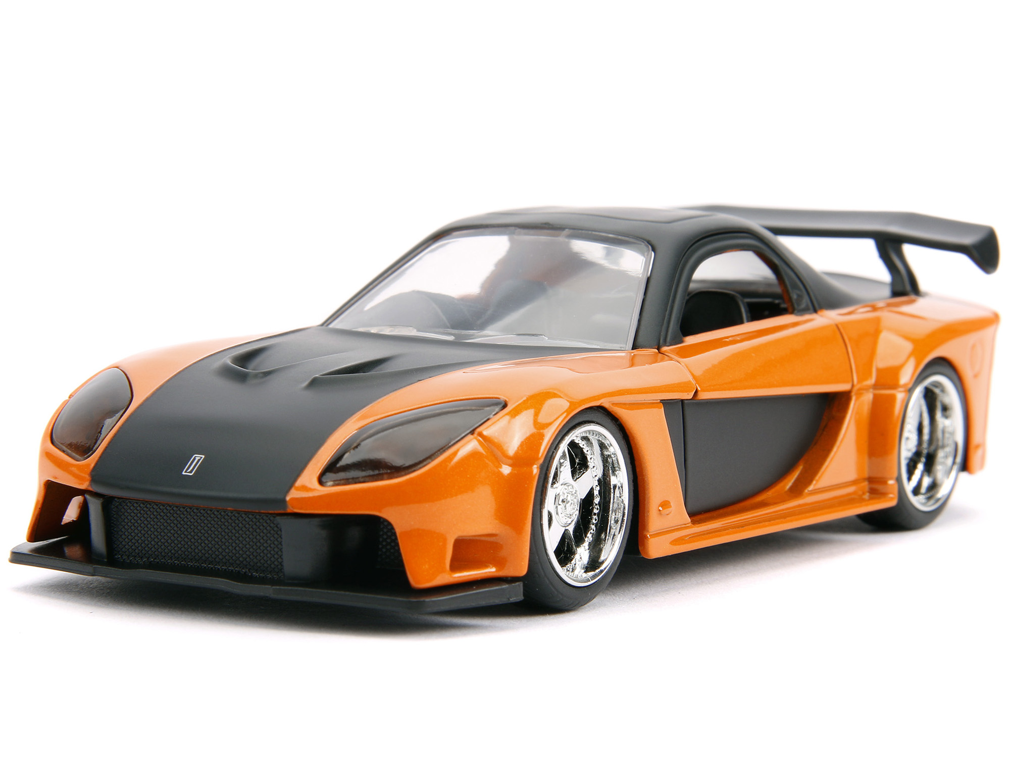 Han's Mazda RX-7 Orange Metallic and Matt Black and Toyota GR Supra Orange Metallic with Black Hood Set of 2 pieces "Fast & Furious" Series 1/32 Diecast Model Cars by Jada