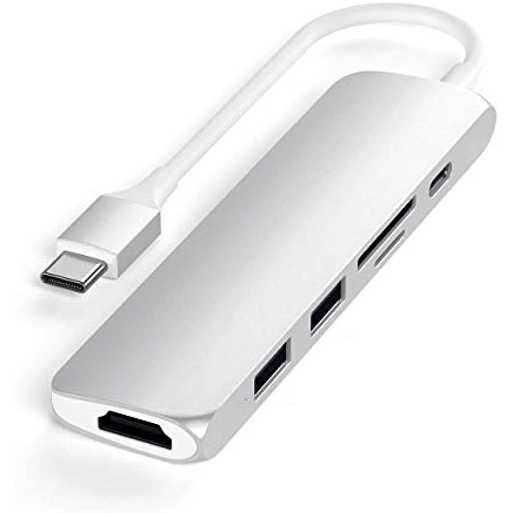 Satechi Slim Aluminum Type-C Multi-Port Adapter V2 with USB-C PD, 4K HDMI (30Hz), Micro/SD Card Readers, USB 3.0 - Compatible with 2020/2018 MacBook Pro, 2020/2019/2018 MacBook Air, 2020/2018 iPad Pro