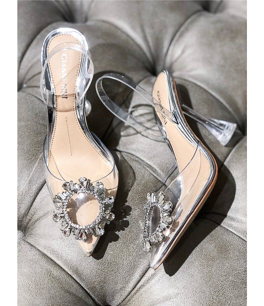Gianni Bini Vivyee Clear Rhinestone Pointed Toe Sculptural Heel Pumps