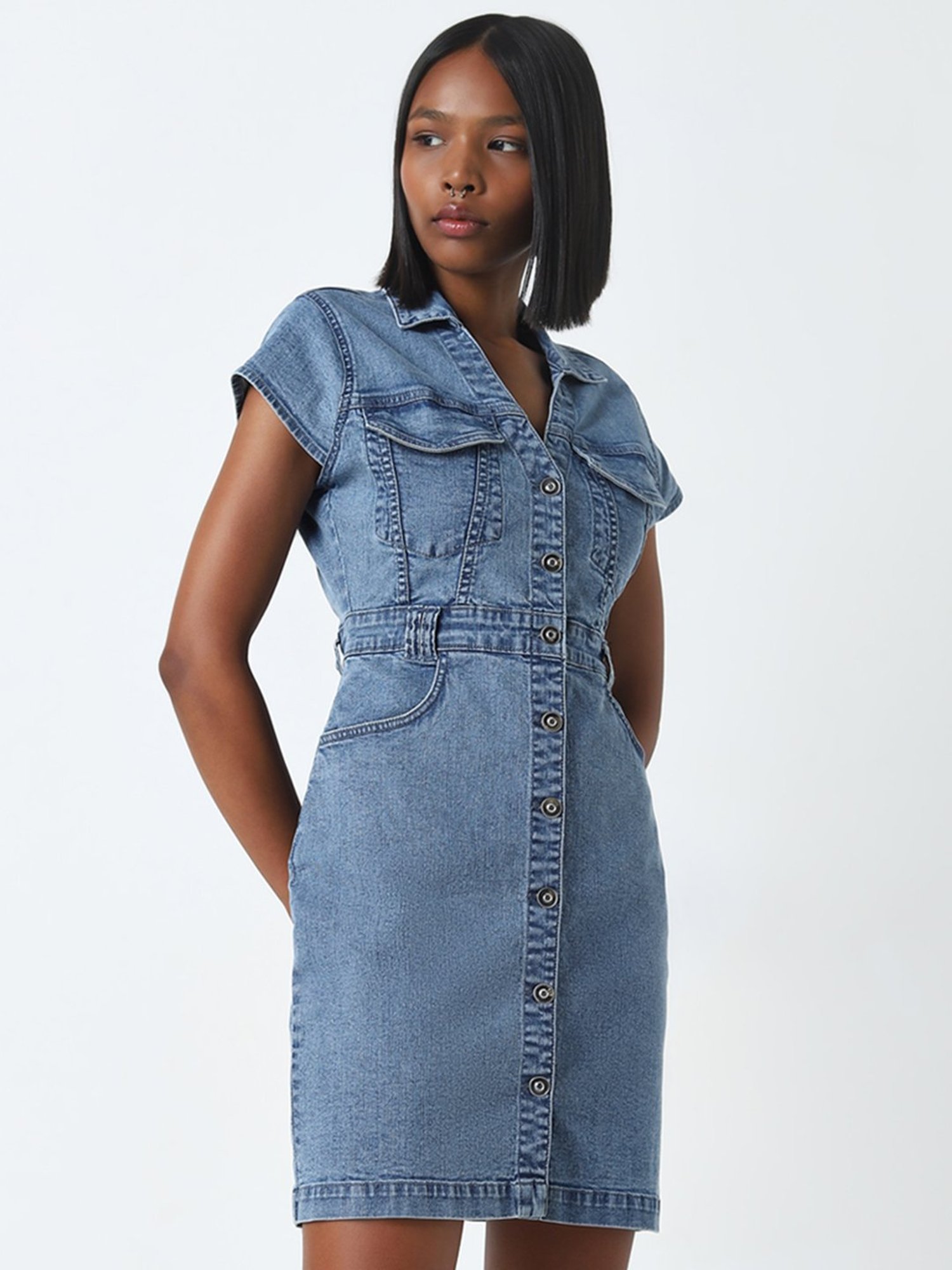 Nuon by Westside Blue Denim Shirt Dress