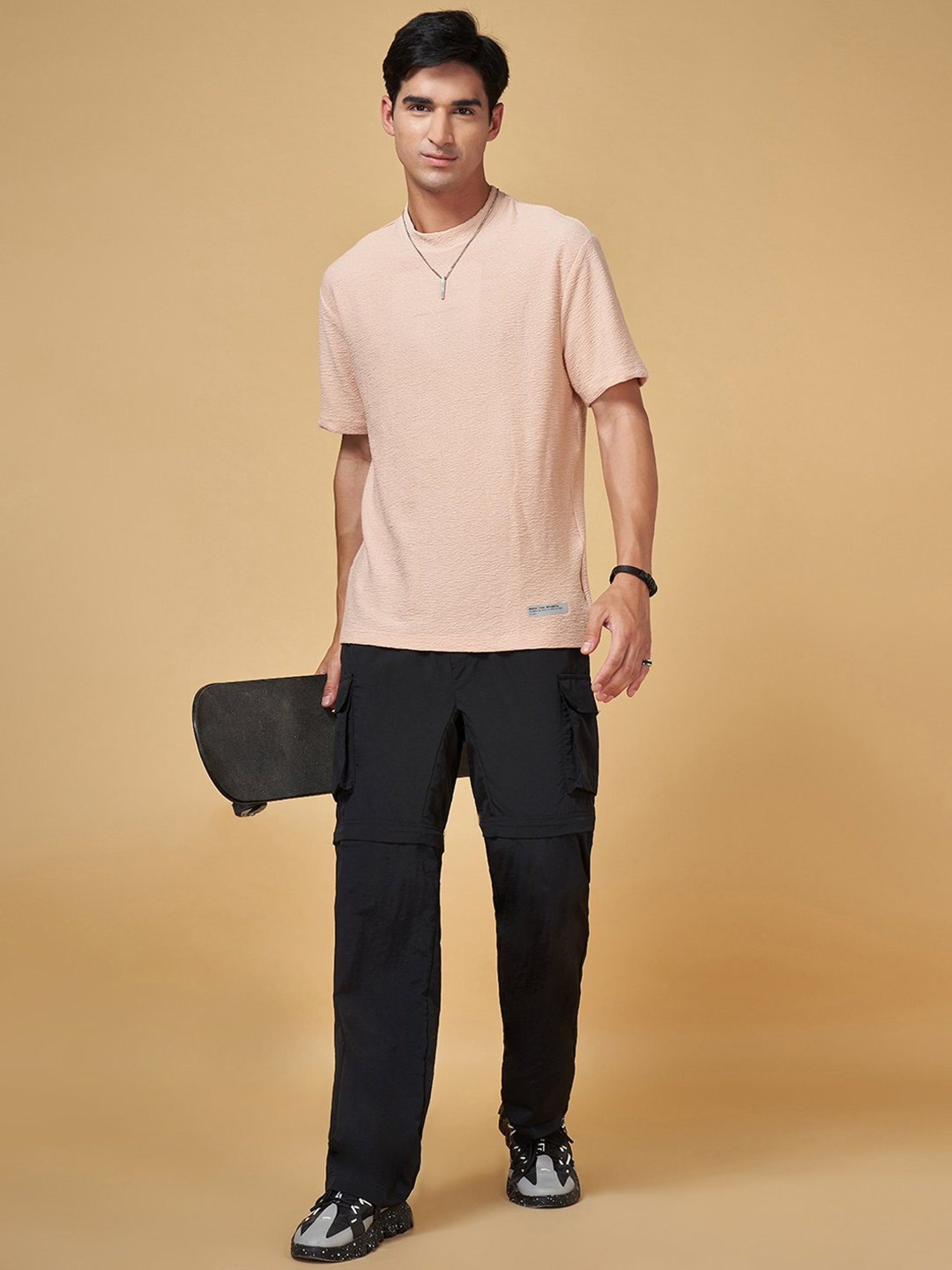 Street 808 by Pantaloons Peach Comfort Fit Crew T-Shirt