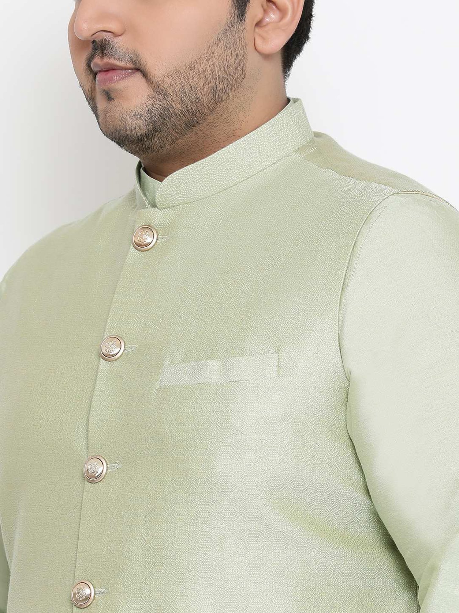 KISAH PLUS Light Green Regular Fit Printed Kurta Set With Jacket