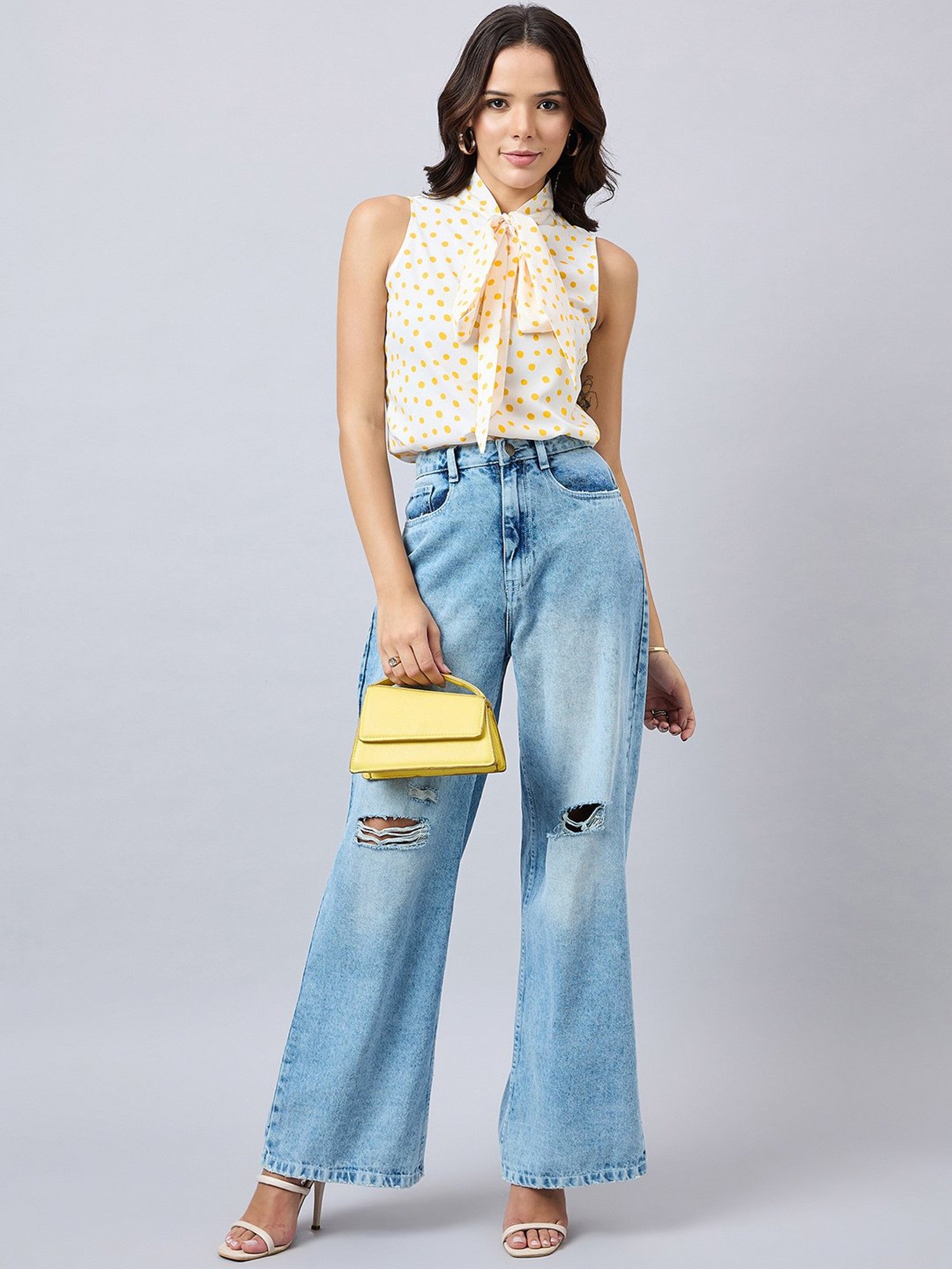 Style Quotient White Polka Dot Top