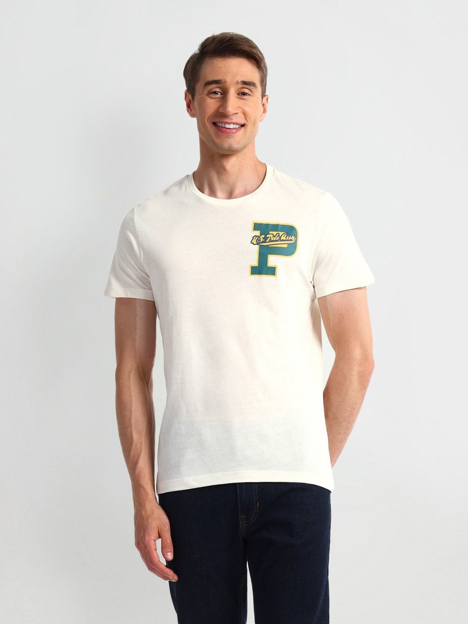 U.S. Polo Assn. White Cotton Slim Fit Printed T-Shirt