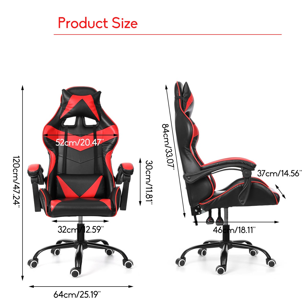 Executive Office Chair Racing Gaming Chair Leather Computer Recliner Swivel Lift