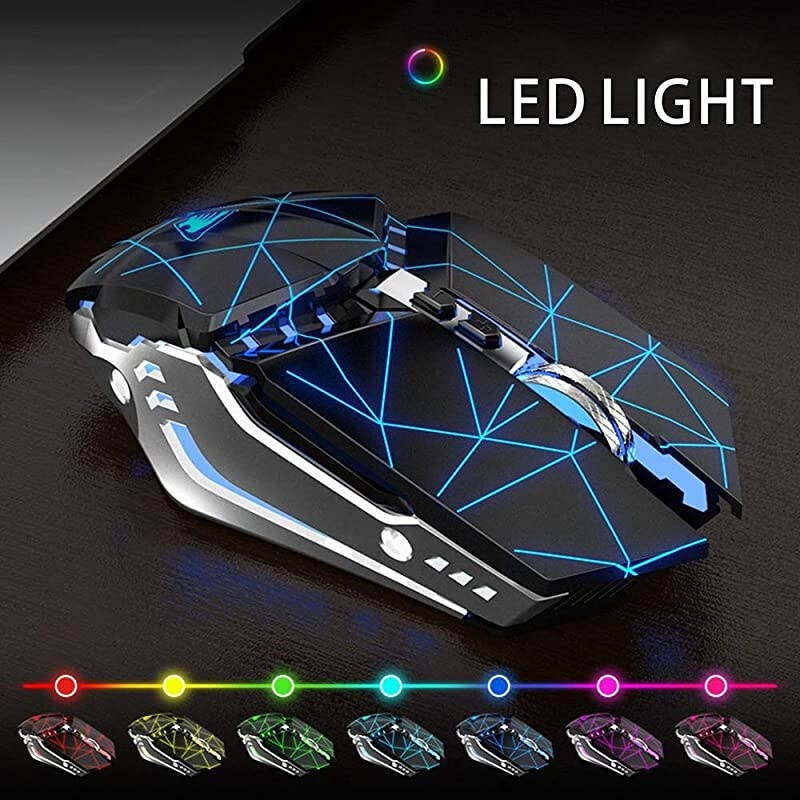 T12 Wireless Gaming Mouse Rechargeable, 2.4G Silent Optical Wireless Computer Mice with Changeable LED Light Compatible with Laptop PC, 7 Buttons, 3 Adjustable DPI (Starry Black)