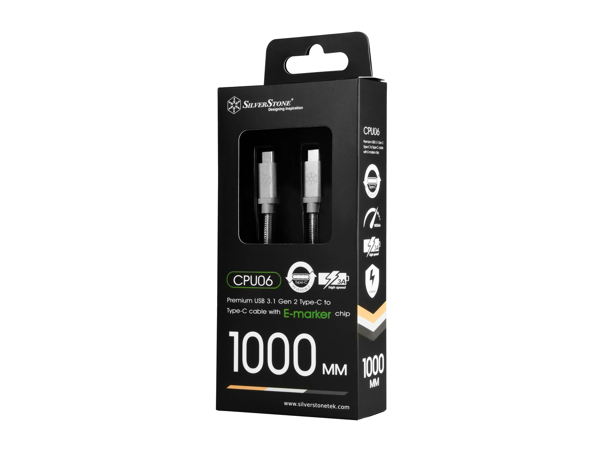 Silverstone CPU06S-1000 USB 3.1 Gen 2 Type-C to Type-C with E-marker IC and support PD function cable,1 meter, Nylon Braided