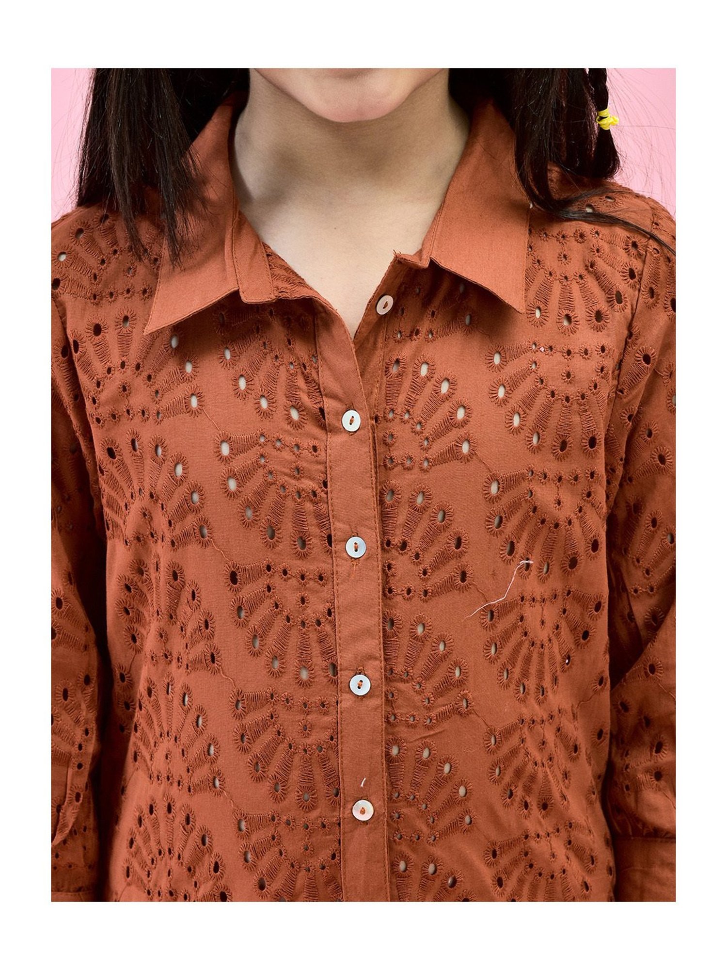 Juniper Girls Rust Self Design Shirt With Pants