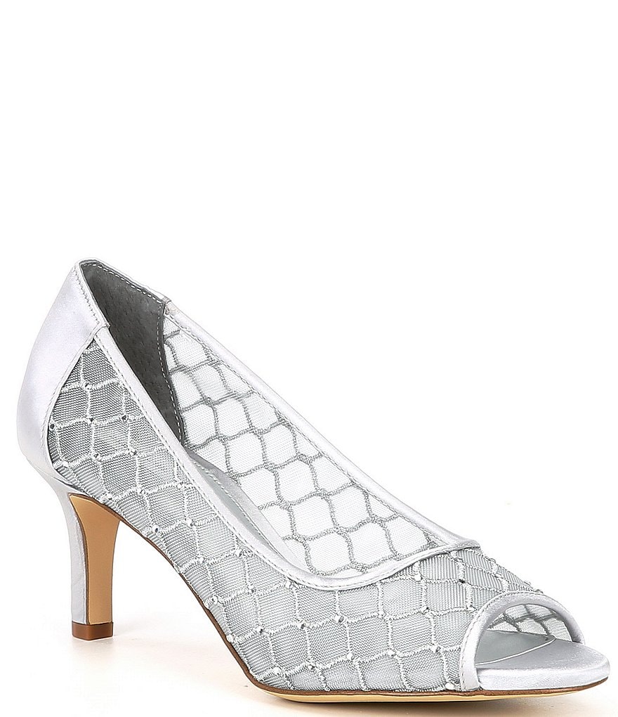 Alex Marie Bessika Rhinestone Detail Peep-Toe Mesh Pumps