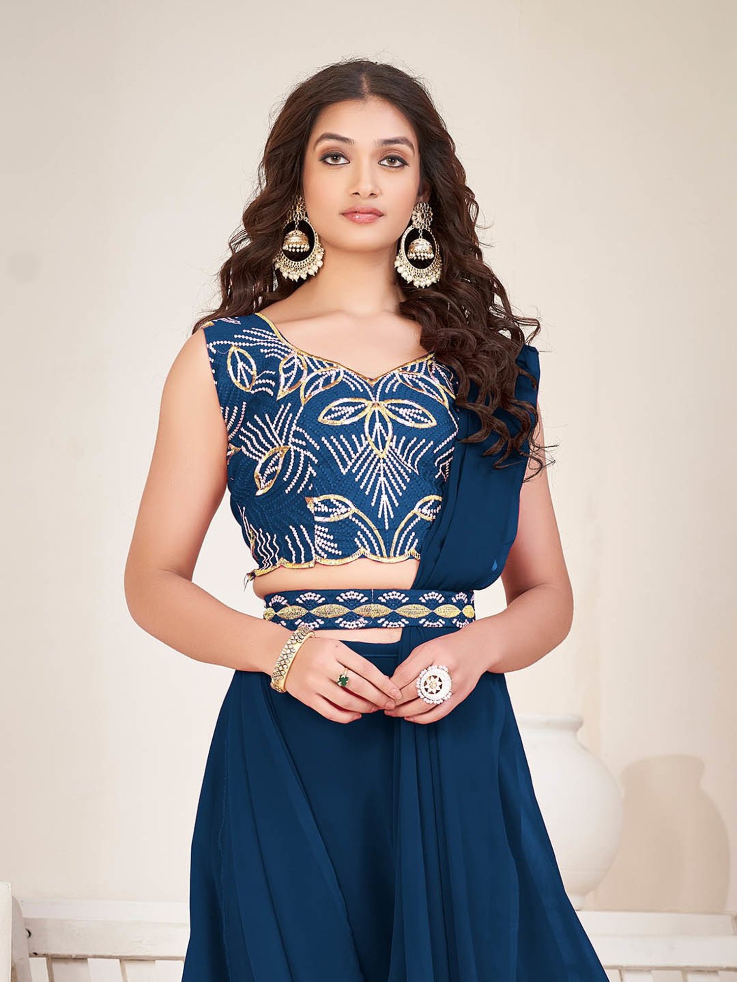 Warthy Ent Blue Embroidered Lehenga Choli Set With Dupatta