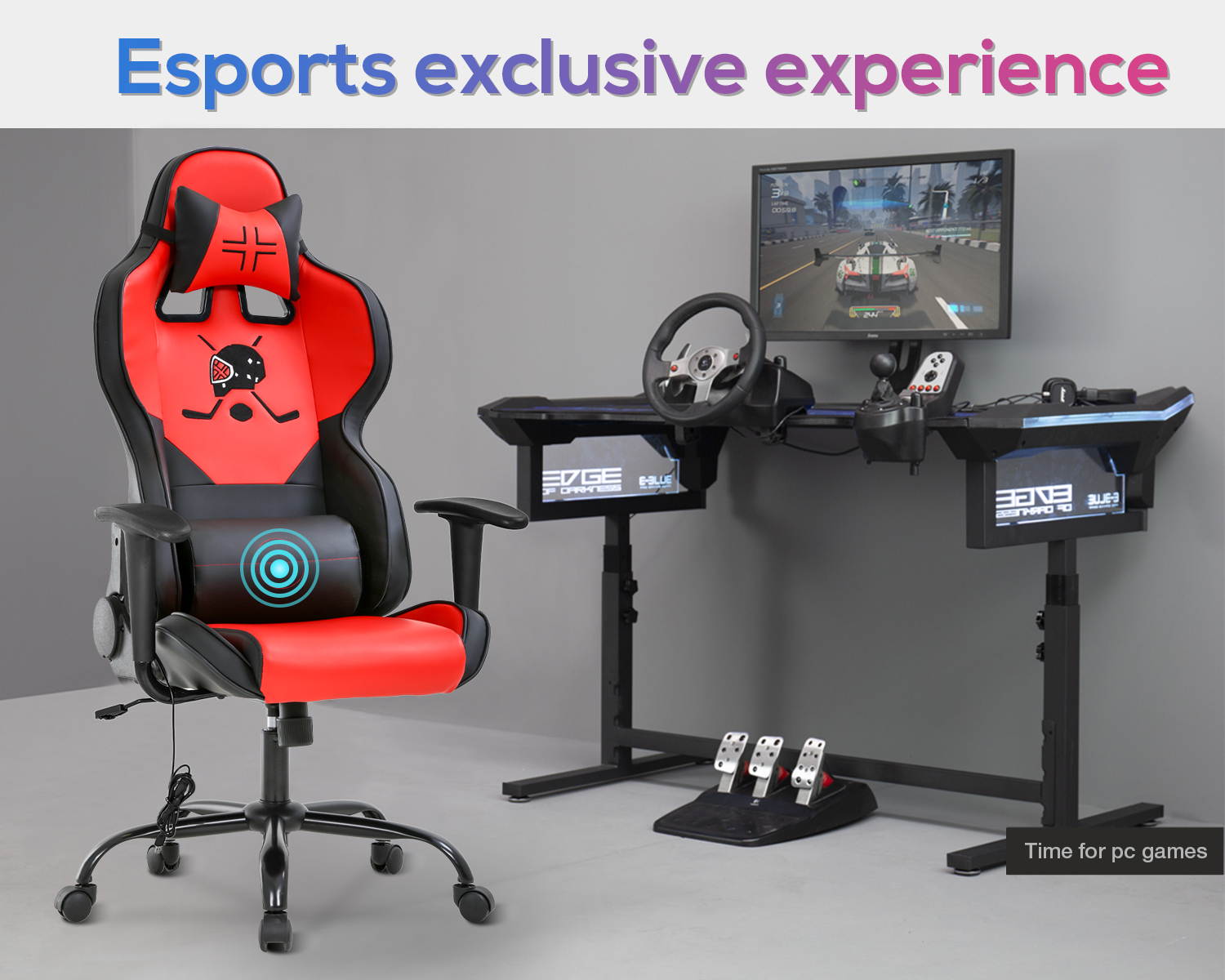 Gaming Chair Massage Office Chair Ergonomic Desk Chair with Lumbar Support Headrest Armrest Task Rolling Swivel PC E-Sports Racing Chair PU Leather Adjustable Computer Chair for Men(Red)