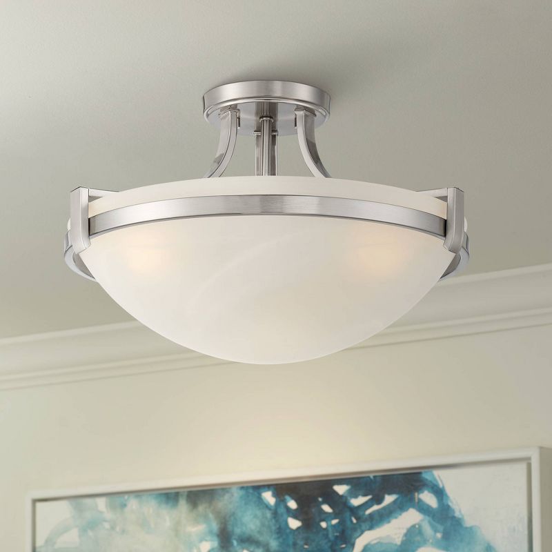 Regency Hill Modern Ceiling Light Semi Flush Mount Fixture Brushed Nickel 18" Wide Marbleized Glass Bowl for Living Room Kitchen