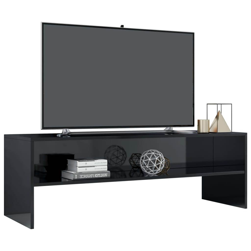 vidaXL TV Cabinet High Gloss Black Chipboard HiFi Unit Stereo Stand Lowboard