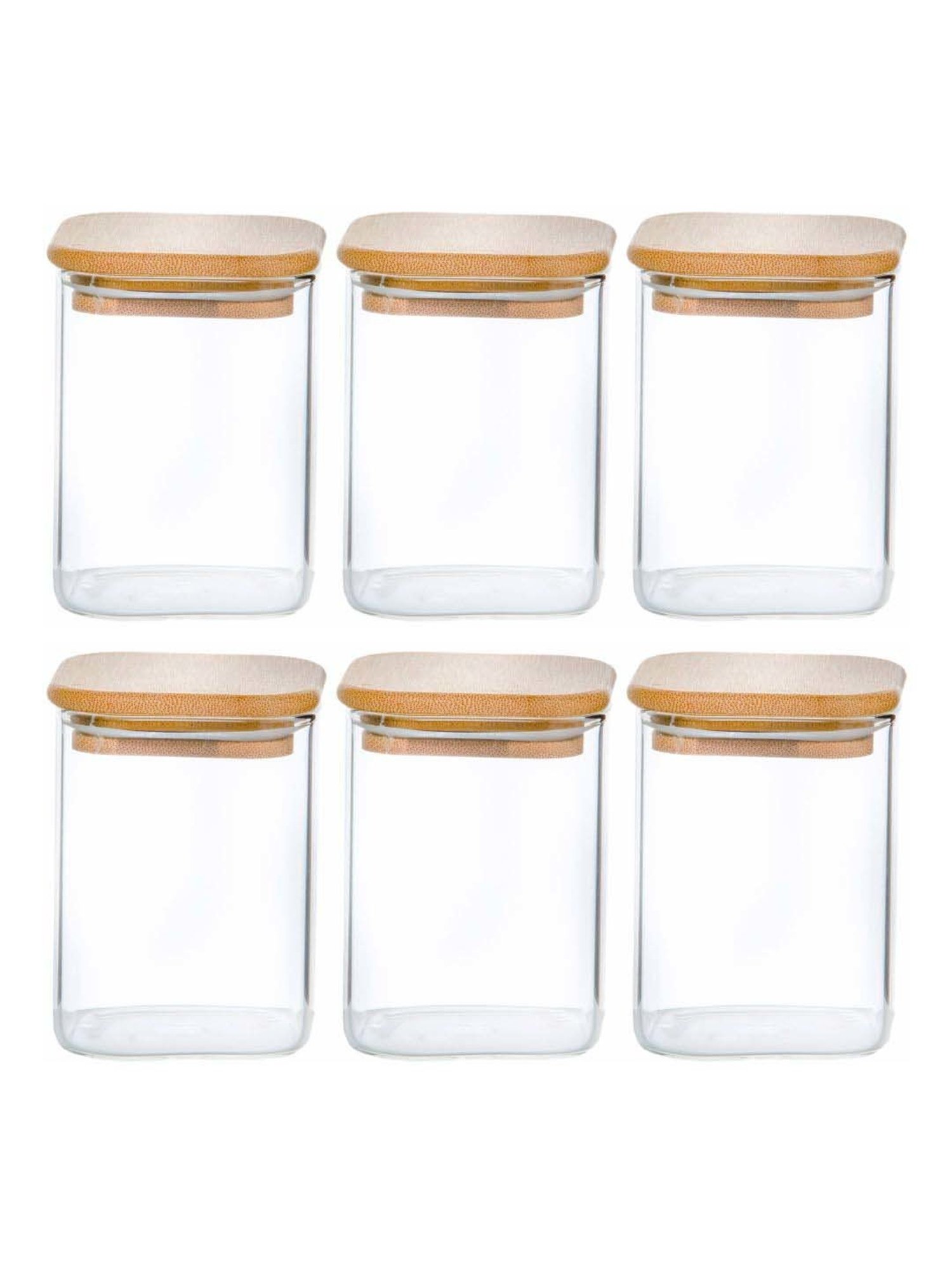 Goodhomes Transparent & Brown Glass Jar with Wooden Lid (0.23 L) - Set of 6