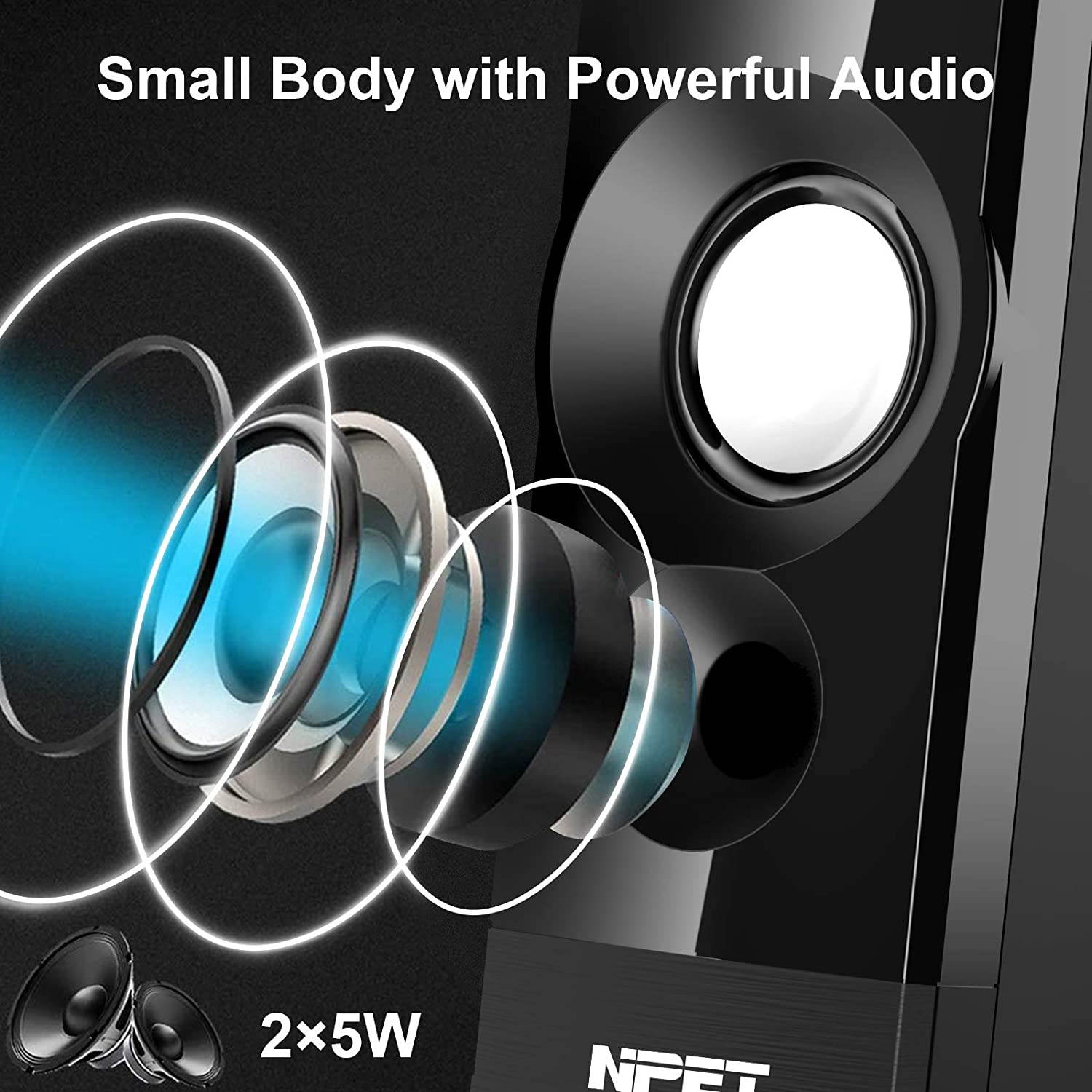 Computer Speakers, 2.0 Channel USB Powered Multimedia Speakers with Enhanced Stereo Bass and Easy-Access Volume Control Wired Desktop Speakers for PC Laptop Tablet Smartphones MP4 MP3